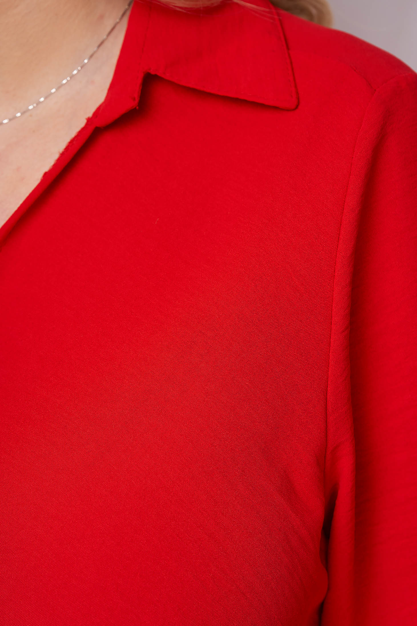 Bluza dama rosie office asimetrica cu croi larg din georgette cu decolteu petrecut 5 - StarShinerS.ro