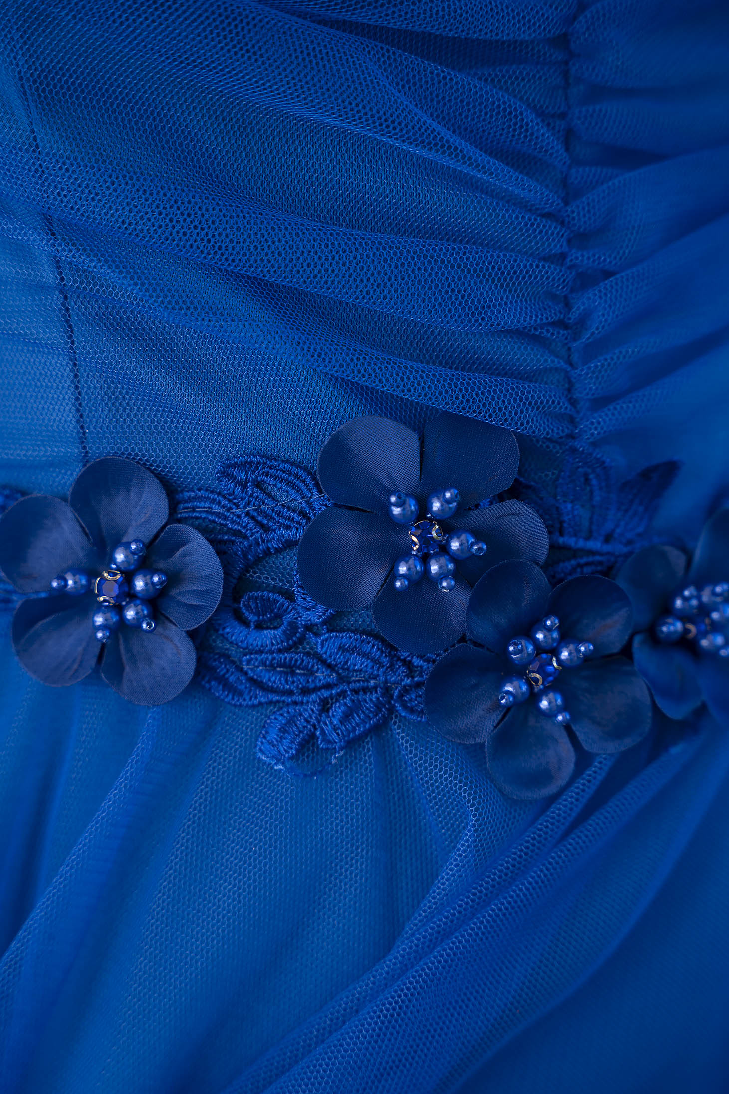 Kék ruha rövid harang tüllből 3d virágos díszítéssel 5 - StarShinerS.hu