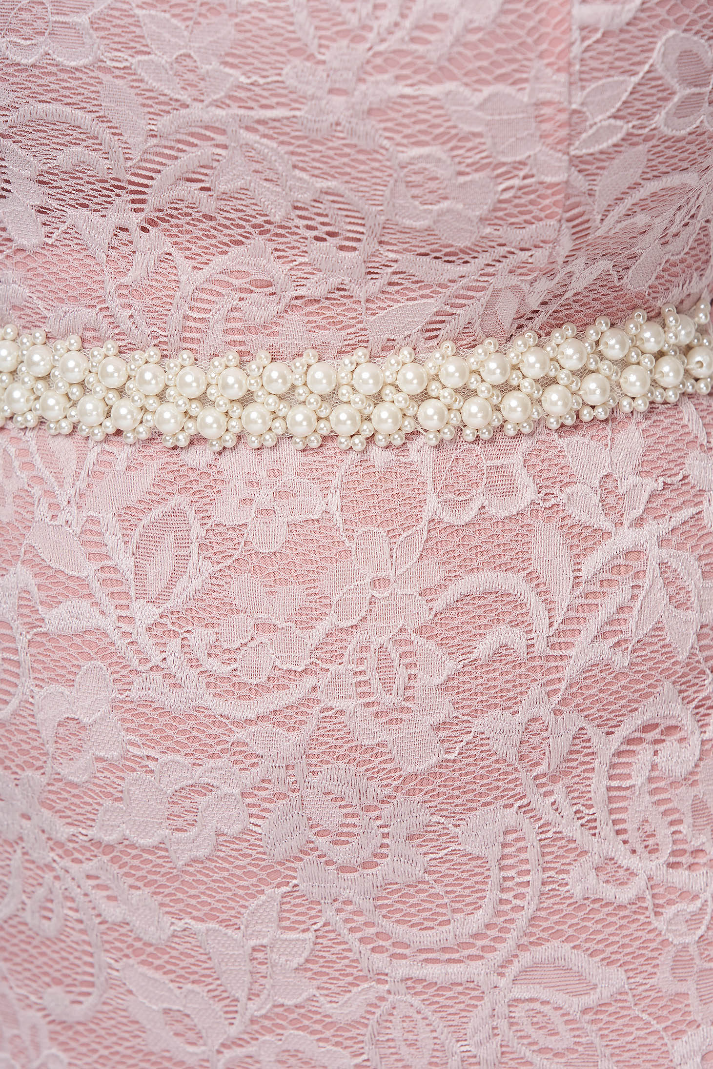Csipkéből készült midi ruha - púder rózsaszín, szűkszabású, váll nélküli - StarShinerS 5 - StarShinerS.hu