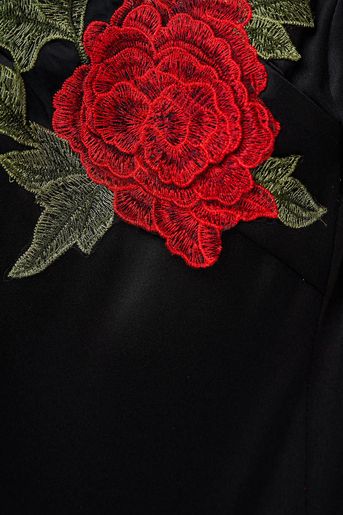 Fekete ruha midi harang taft virágos hímzés 5 - StarShinerS.hu