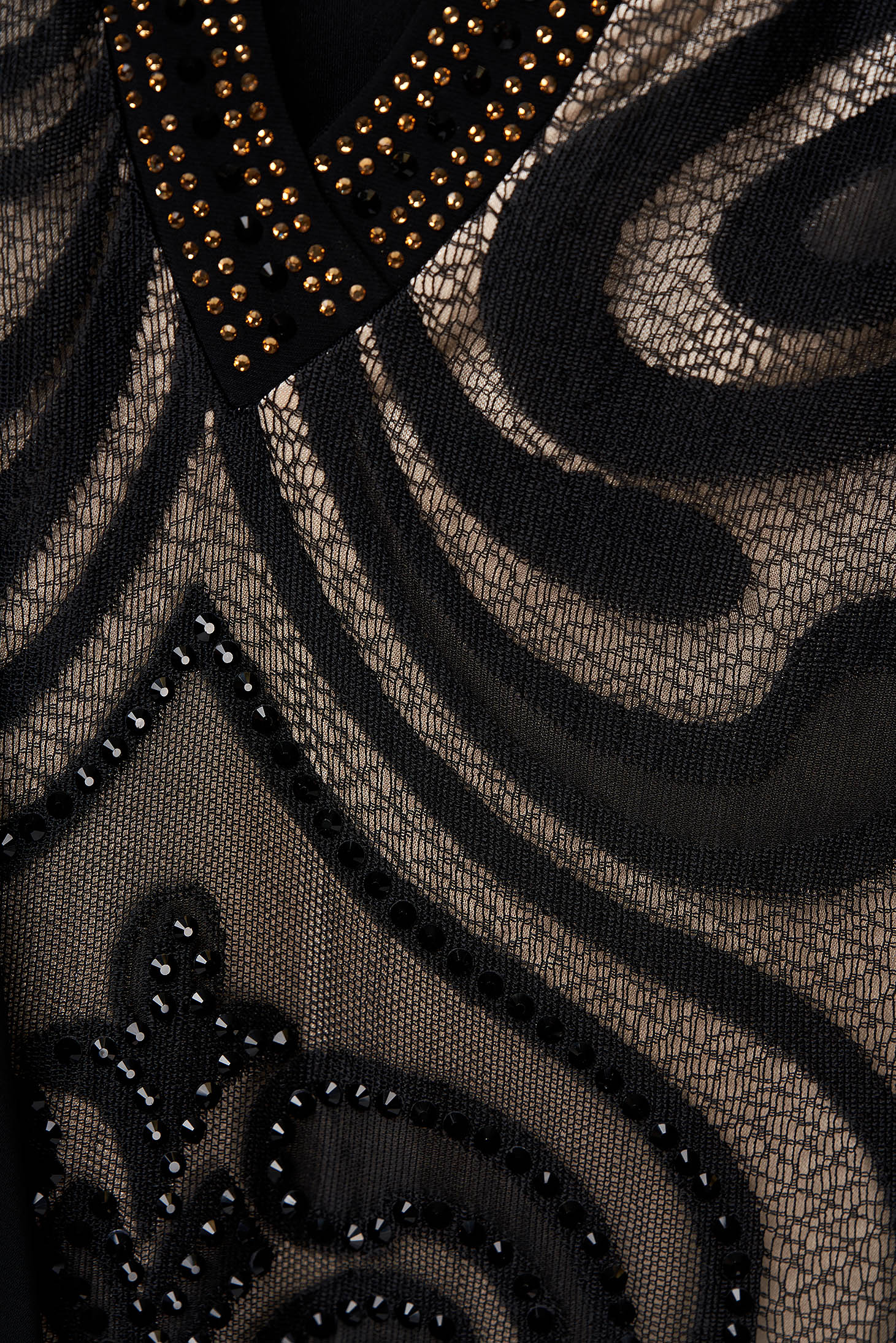 Black dress elegant midi straight lace and crystal embellished details 6 - StarShinerS.com