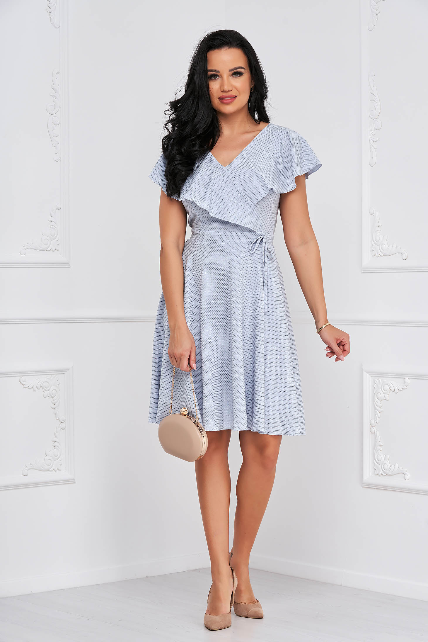 Light Blue Crepe Knee-Length A-Line Dress with Glitter Applications - StarShinerS 4 - StarShinerS.com