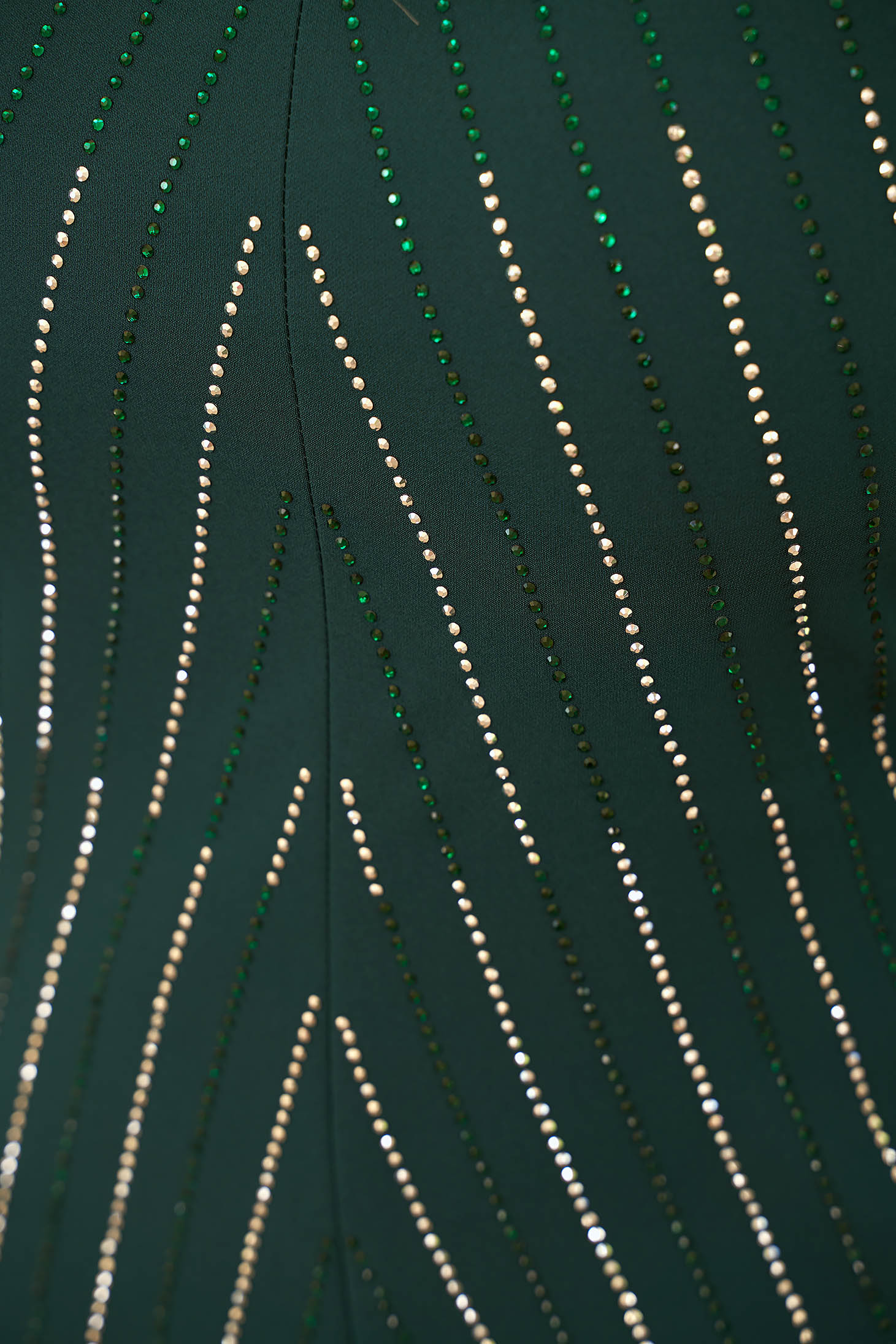 Rochie din stofa elastica verde-inchis midi tip creion cu aplicatii stralucitoare 5 - StarShinerS.ro