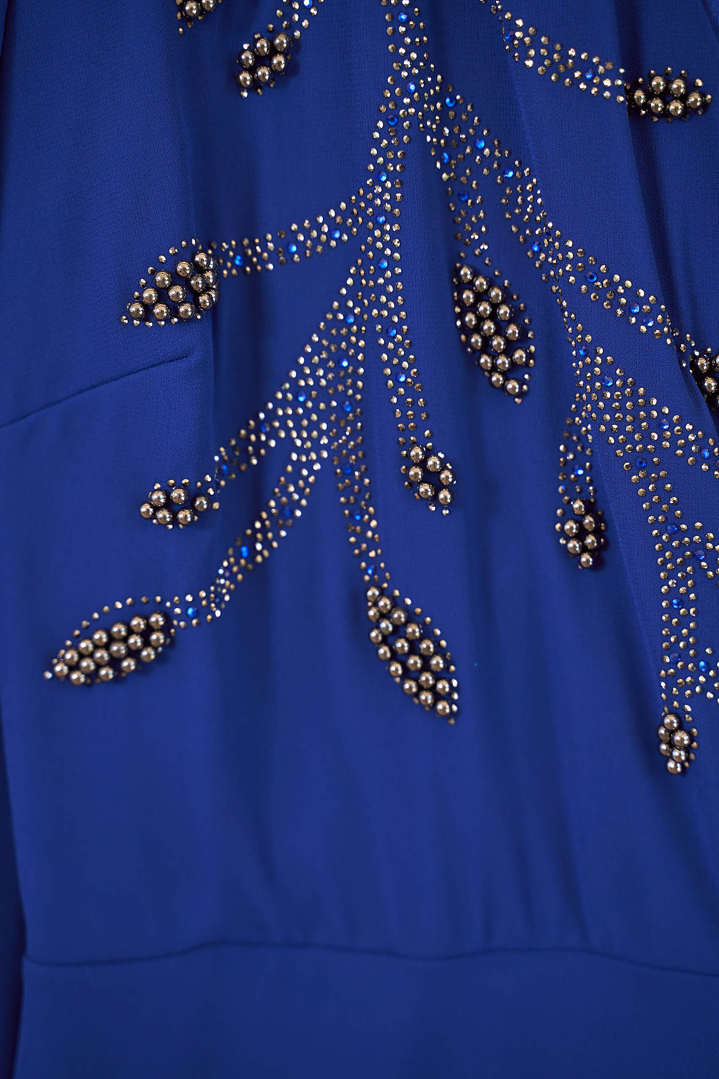 Kék midi harang muszlin ruha gyöngy és strassz köves díszítéssel 4 - StarShinerS.hu
