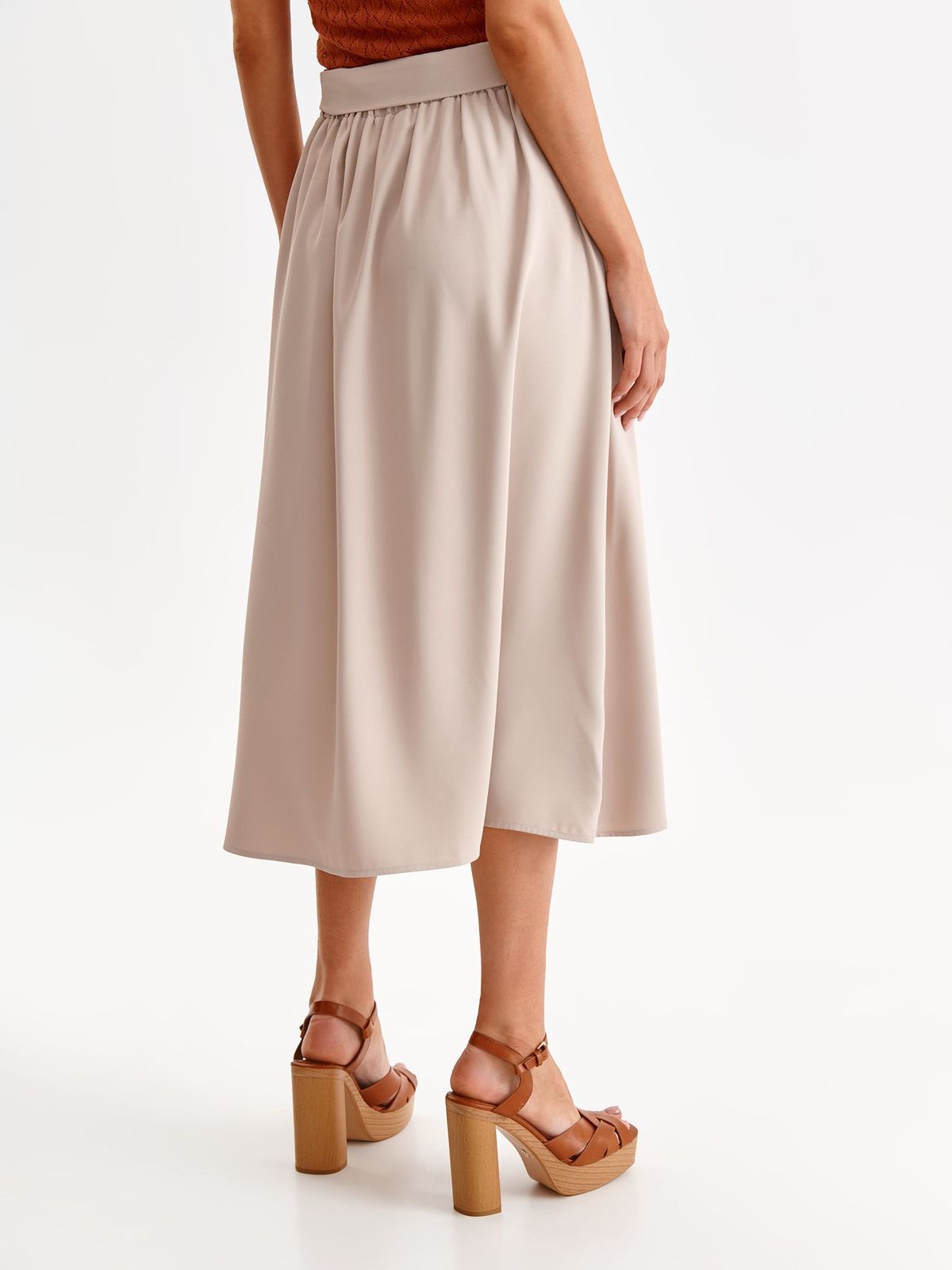 Cream skirt thin fabric midi cloche with elastic waist lateral pockets 2 - StarShinerS.com