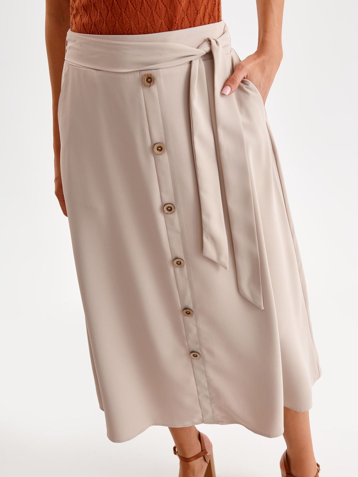 Cream skirt thin fabric midi cloche with elastic waist lateral pockets 5 - StarShinerS.com