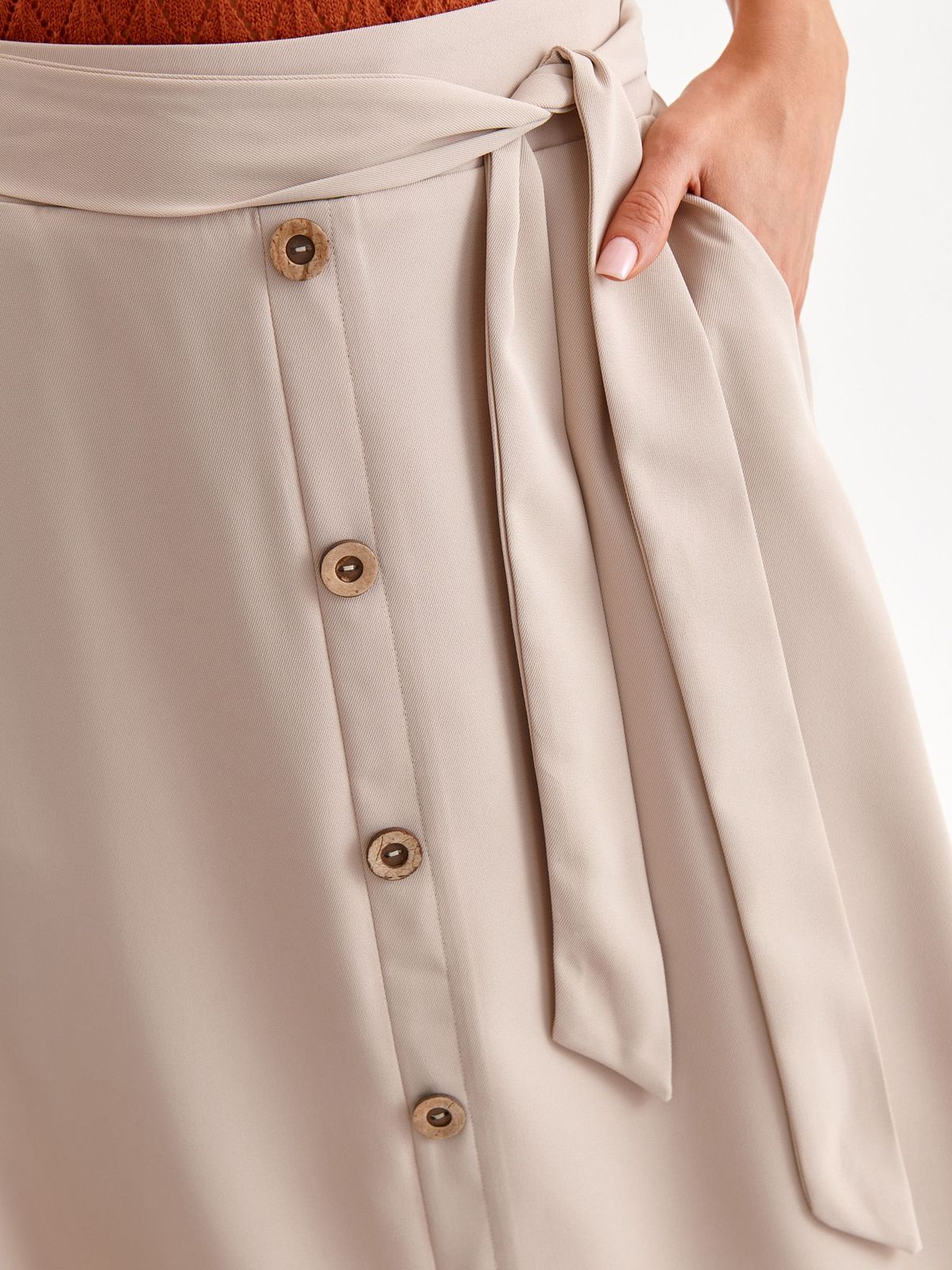Cream skirt thin fabric midi cloche with elastic waist lateral pockets 6 - StarShinerS.com