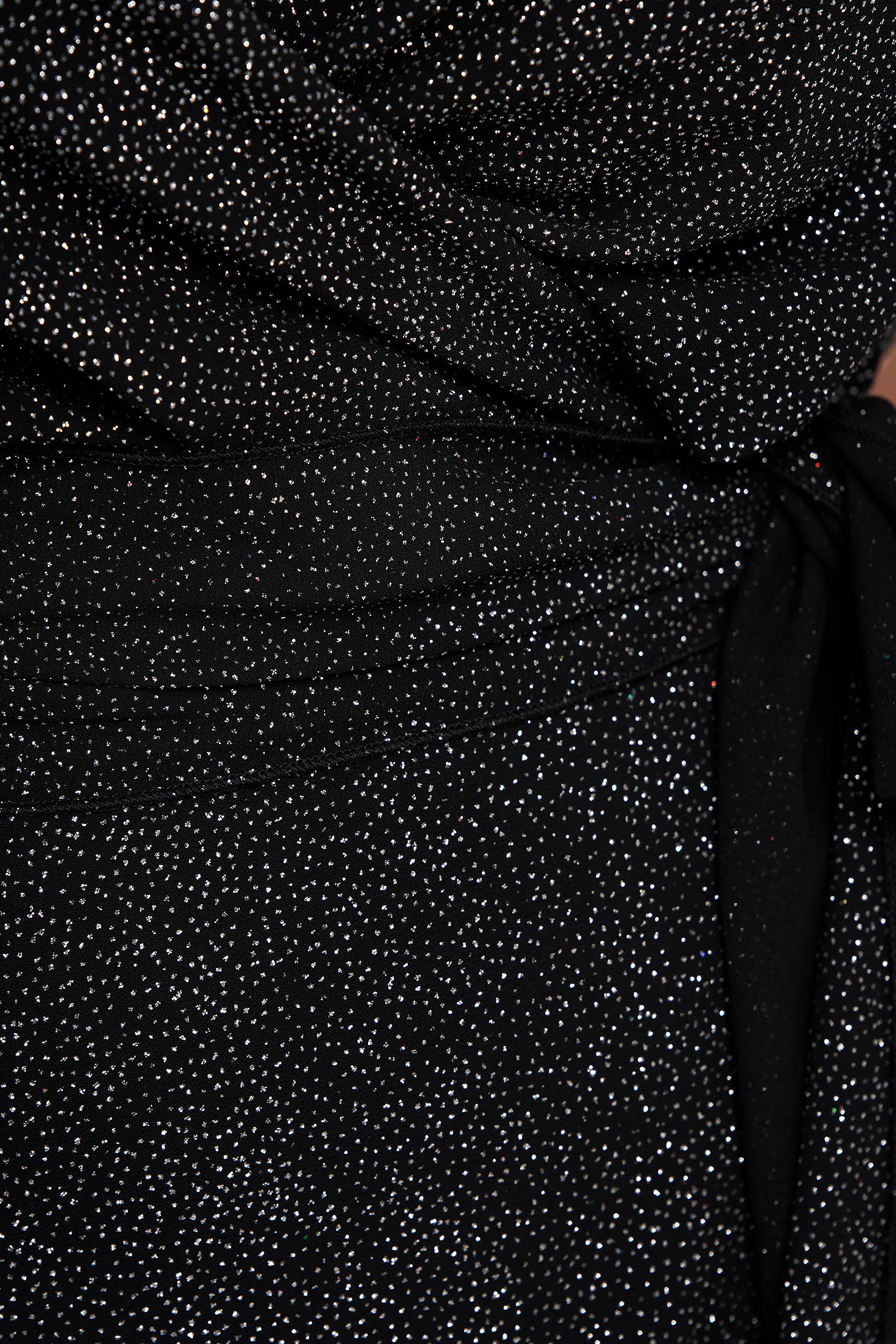 Fekete harang midi átlapolt muszlin StarShinerS ruha csillogó díszítésekkel 5 - StarShinerS.hu