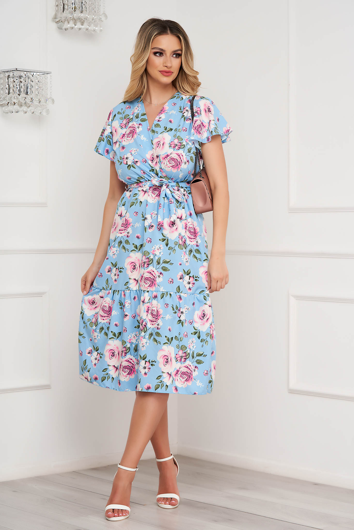 Dress georgette cloche with elastic waist with floral print midi 3 - StarShinerS.com