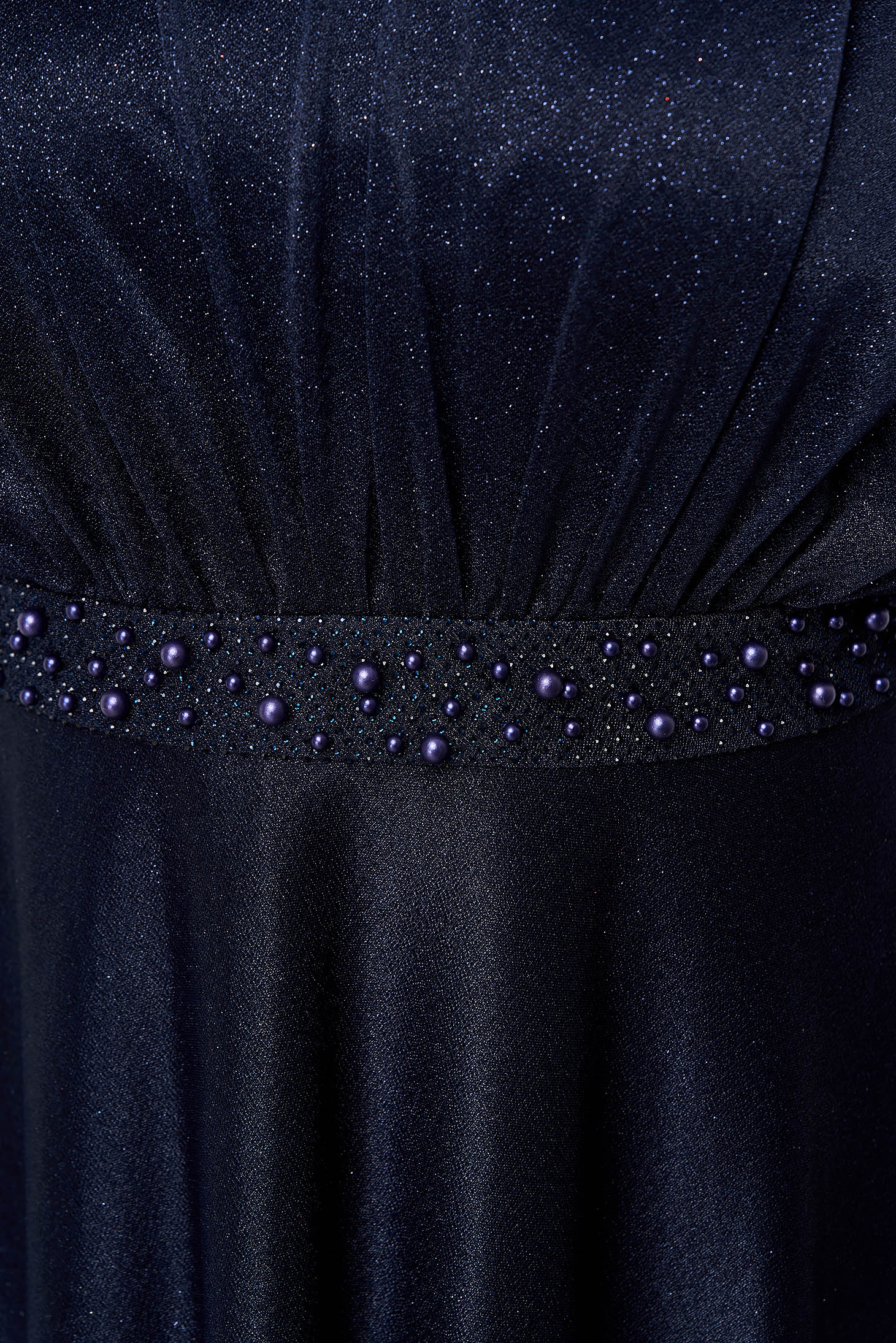 Sötétkék midi harang muszlin ruha csillogó és gyöngy díszítéssel 5 - StarShinerS.hu
