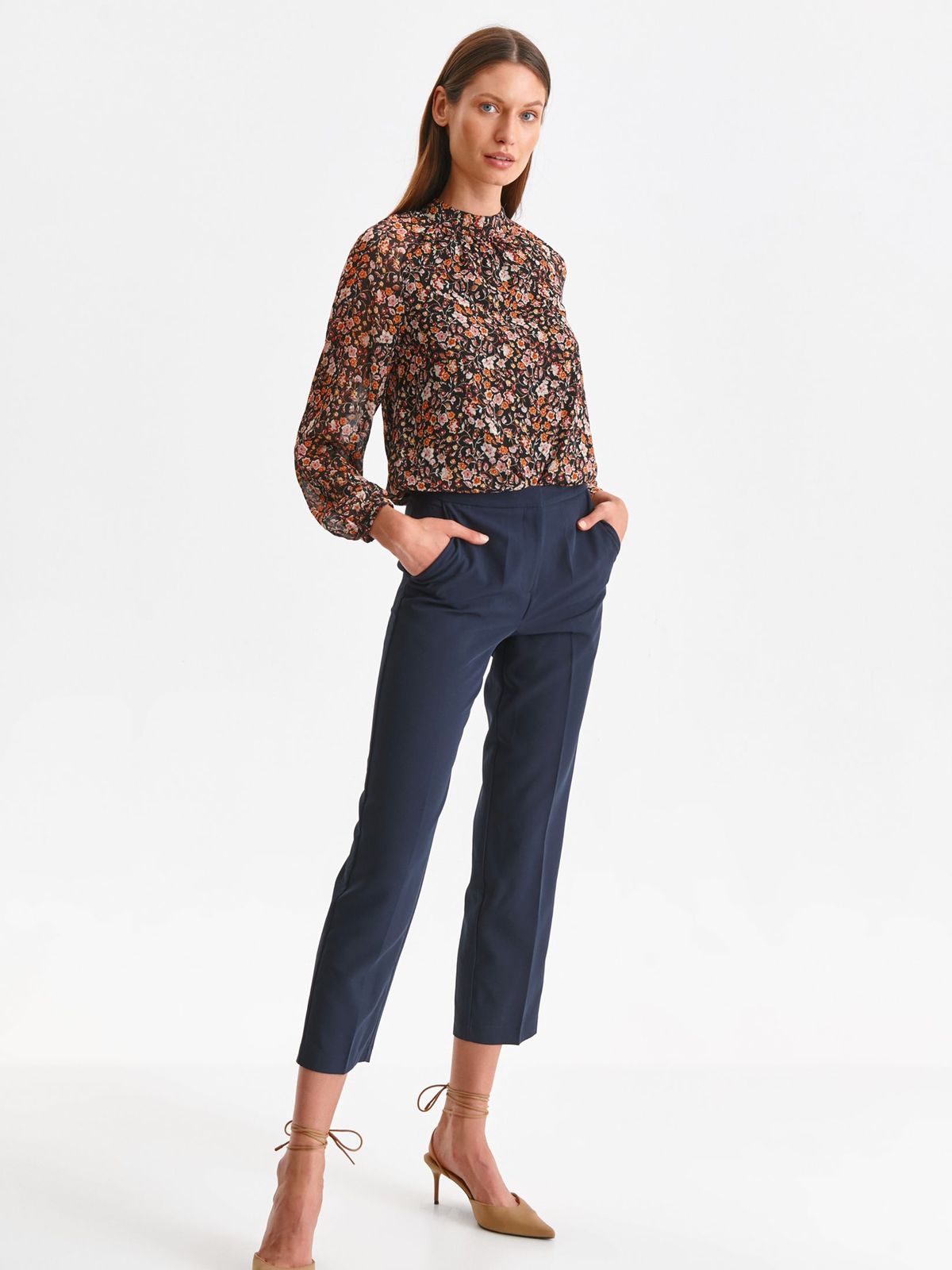 Dark blue trousers conical high waisted lateral pockets 2 - StarShinerS.com