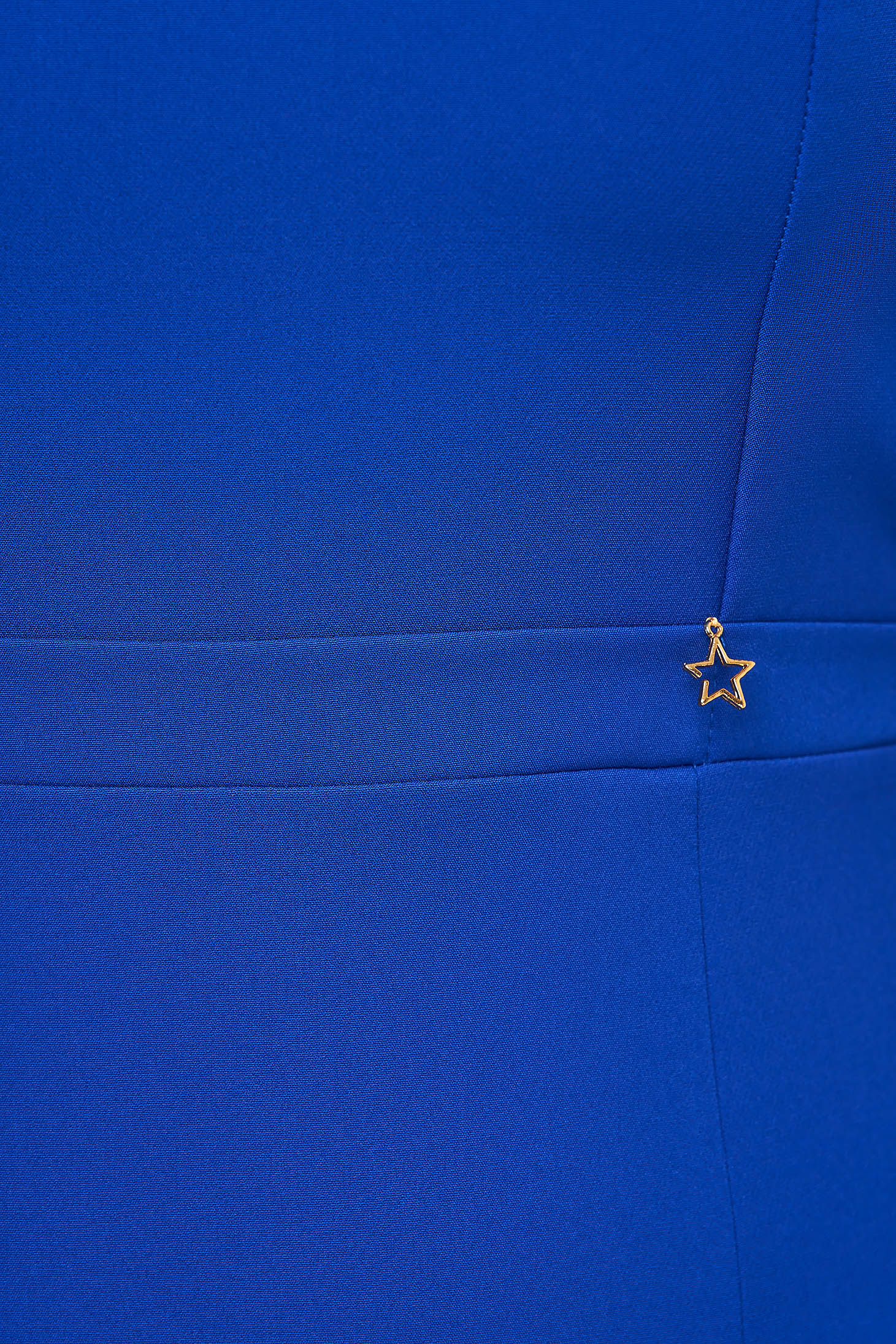 Rochie din stofa elastica albastra midi tip creion cu umeri cu volum si volanas la baza - StarShinerS 6 - StarShinerS.ro