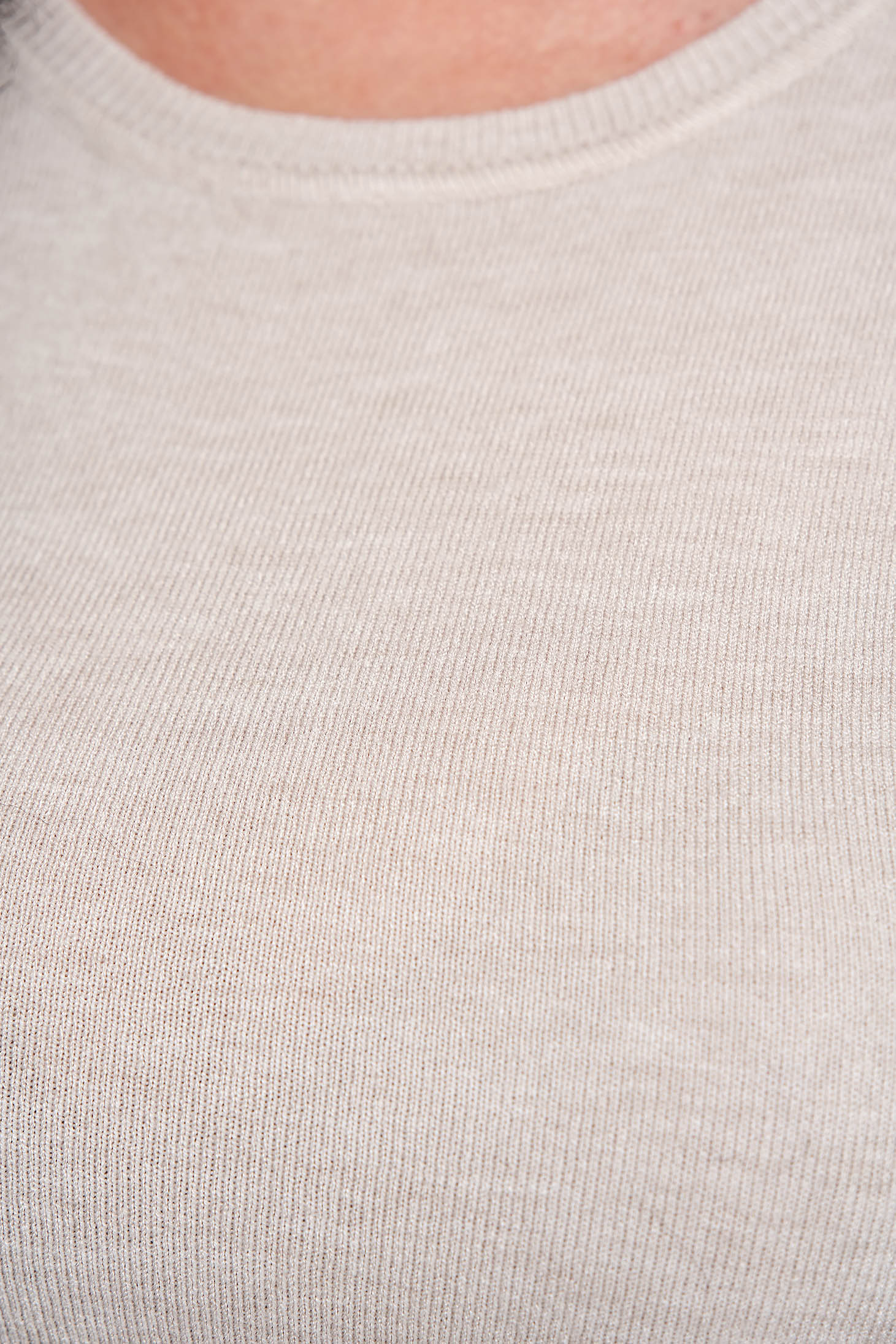 Pulover din tricot fin crem cu decolteu rotunjit - SunShine 6 - StarShinerS.ro