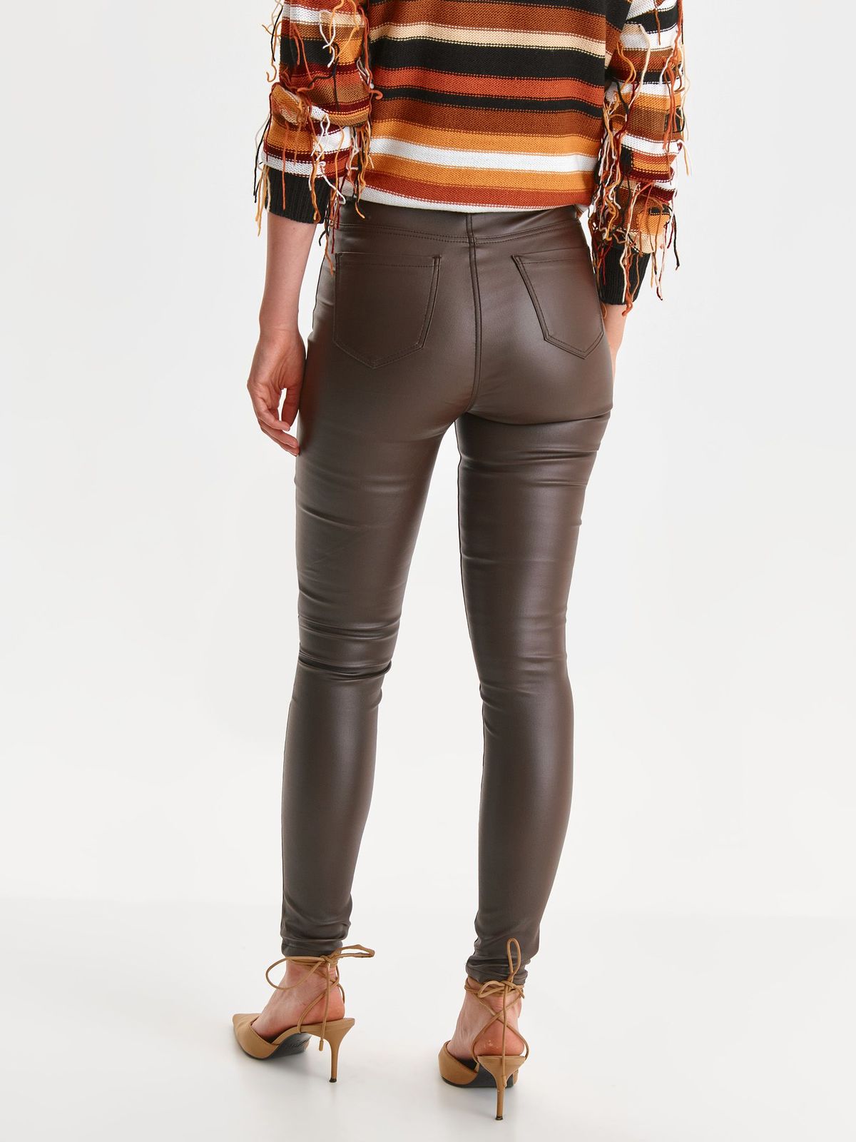 Brown trousers from ecological leather conical long 3 - StarShinerS.com
