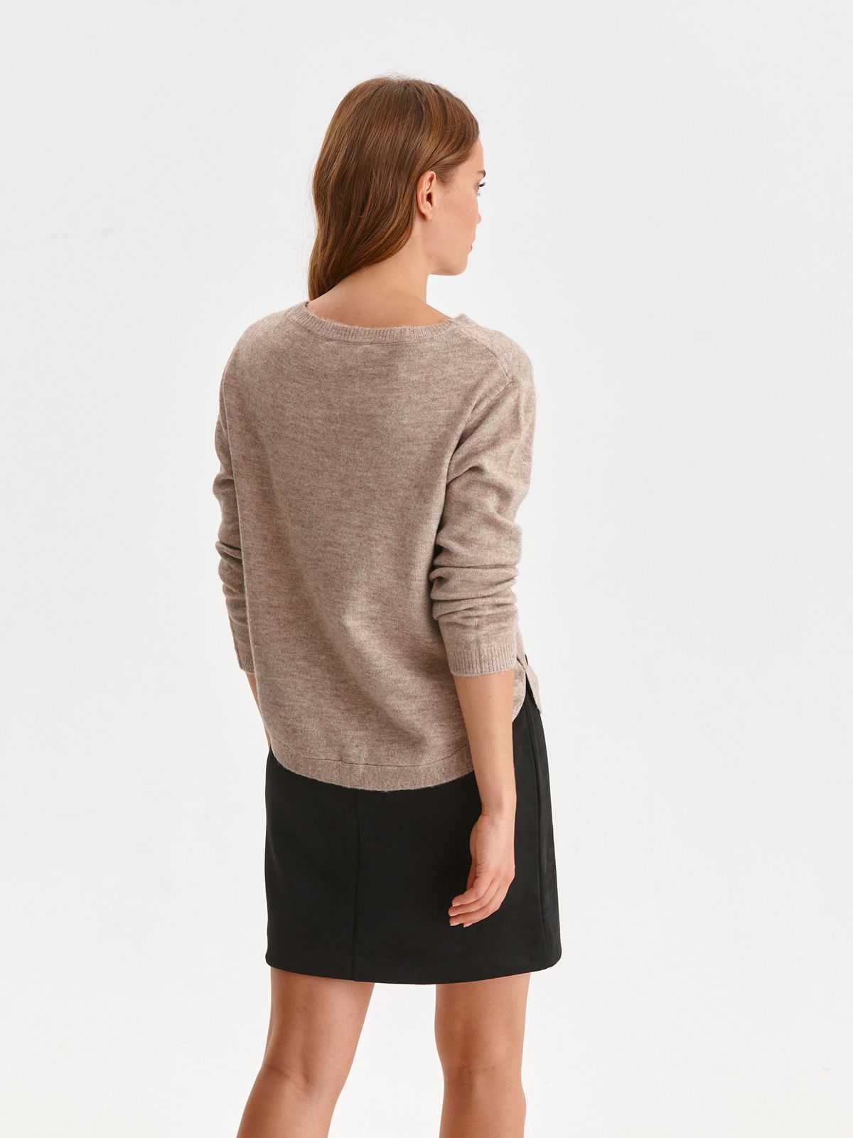 Cream sweater knitted loose fit neckline 3 - StarShinerS.com