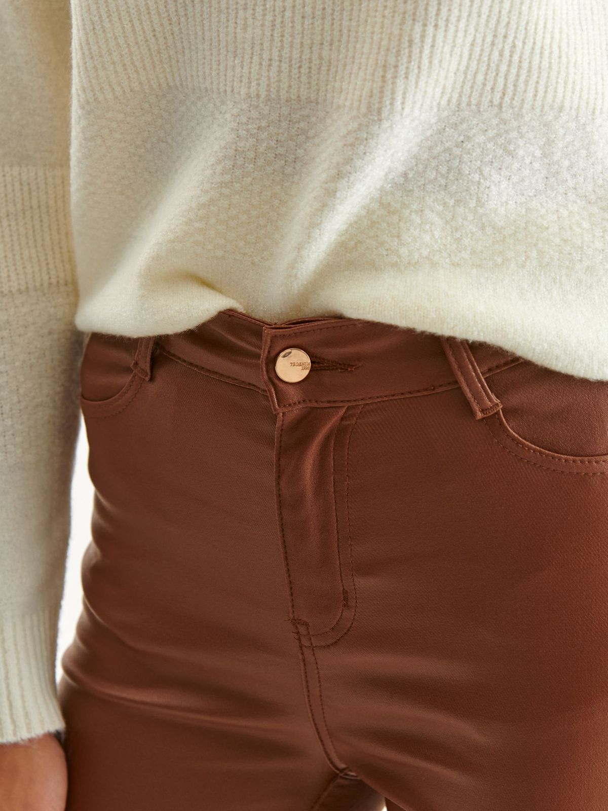 Pantaloni din piele ecologica maro-deschis conici - Top Secret 5 - StarShinerS.ro