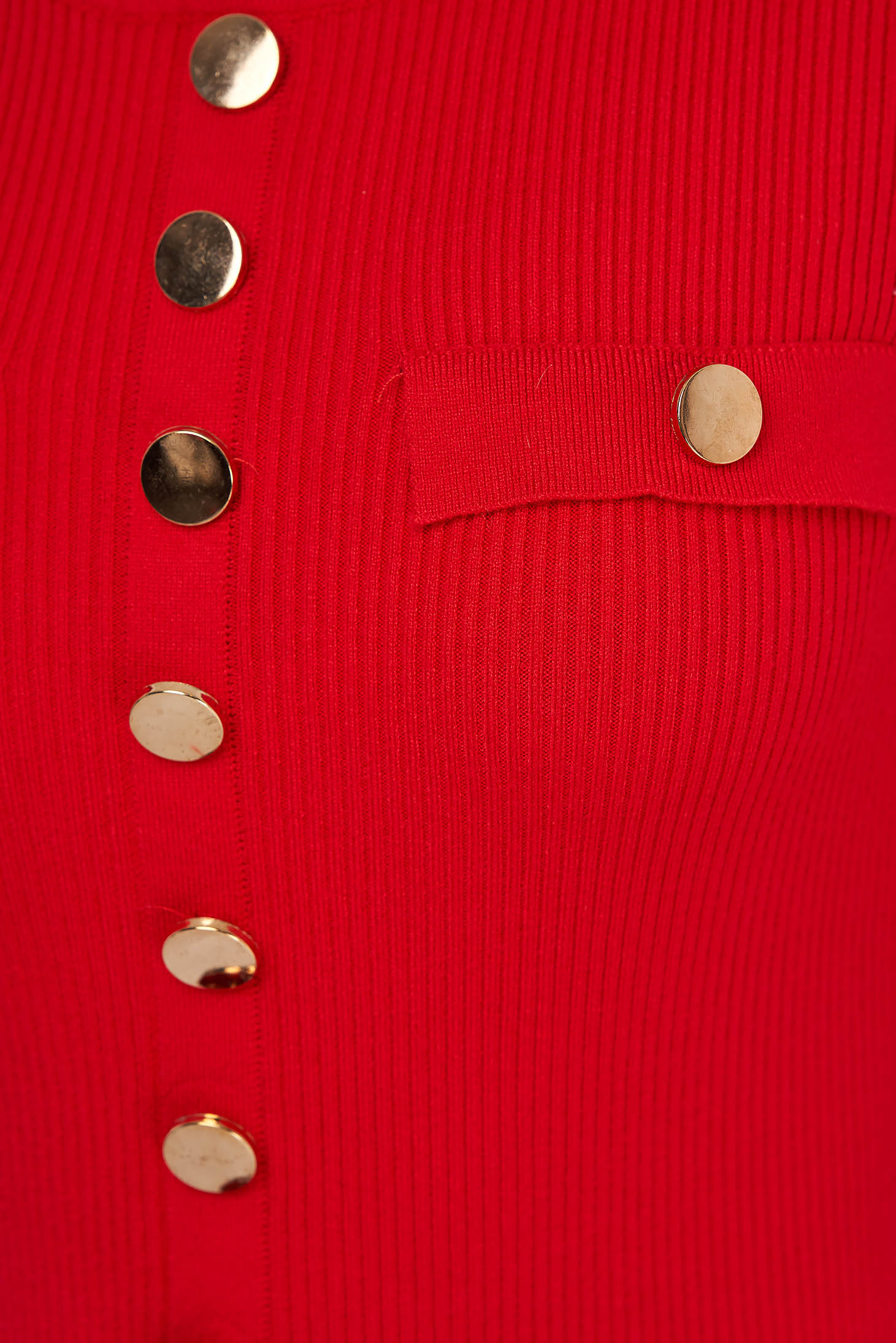 Piros rövid kötött ceruza ruha gomb kiegészítőkkel 5 - StarShinerS.hu