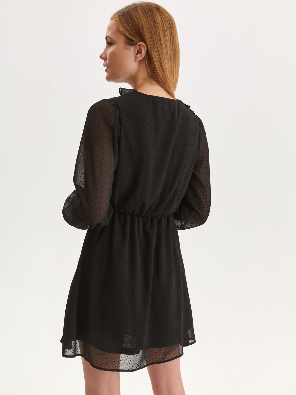 Fekete rövid fodros muszlin ruha harang alakú gumirozott derékrésszel 3 - StarShinerS.hu