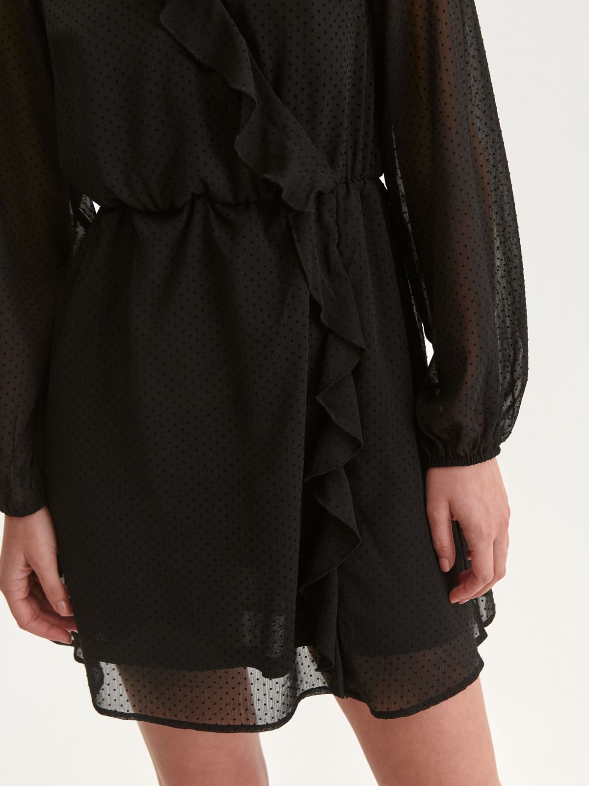 Fekete rövid fodros muszlin ruha harang alakú gumirozott derékrésszel 6 - StarShinerS.hu