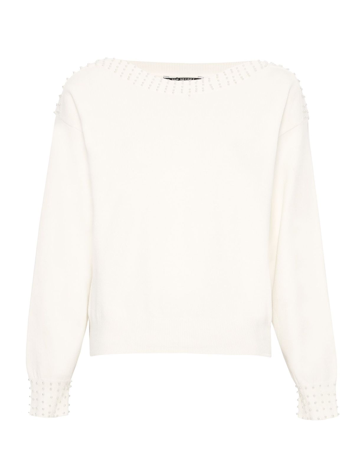 White sweater knitted loose fit with pearls 6 - StarShinerS.com