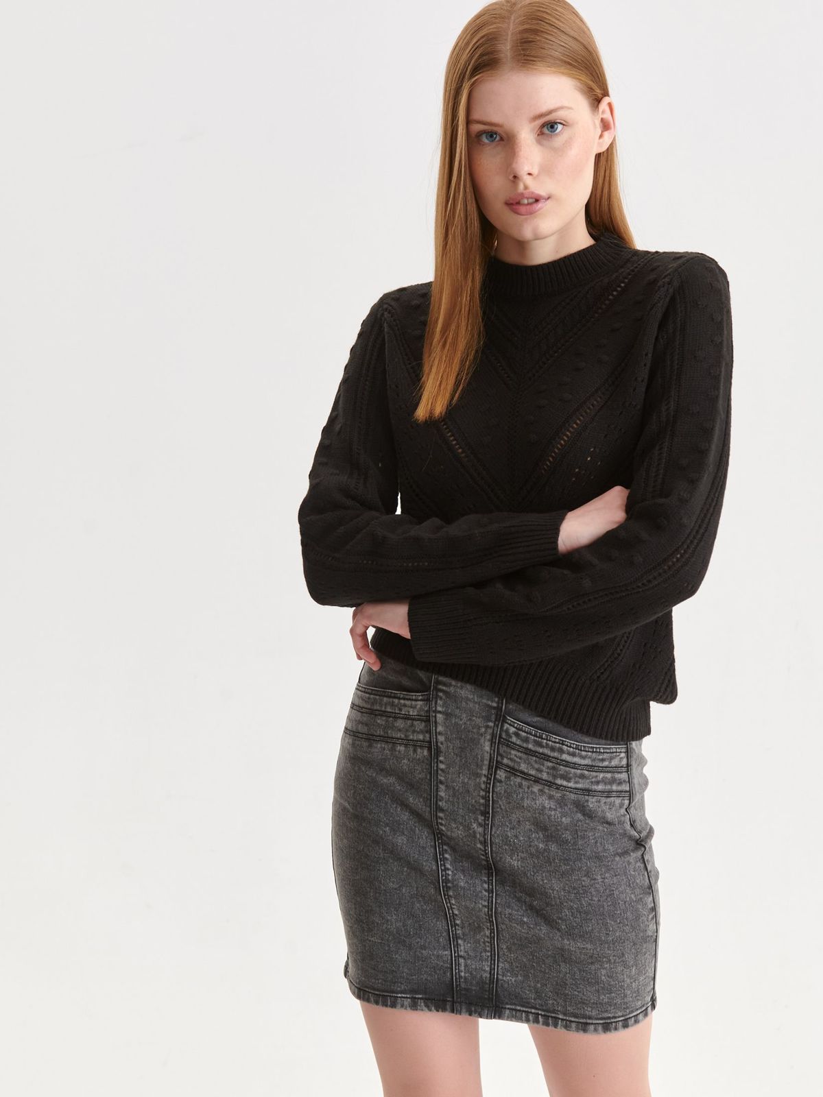 Black sweater knitted loose fit with weaving pattern 2 - StarShinerS.com