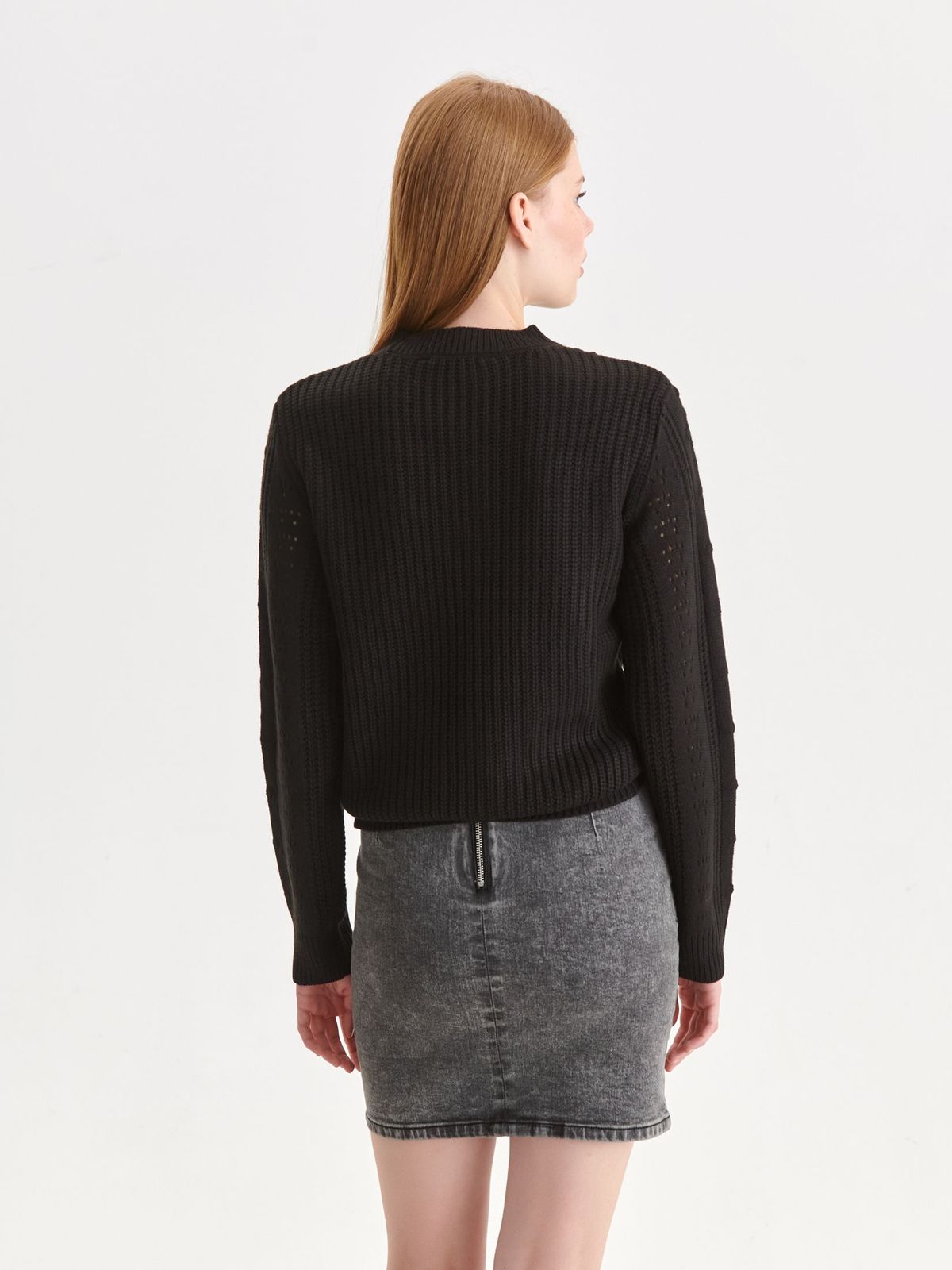 Black sweater knitted loose fit with weaving pattern 3 - StarShinerS.com