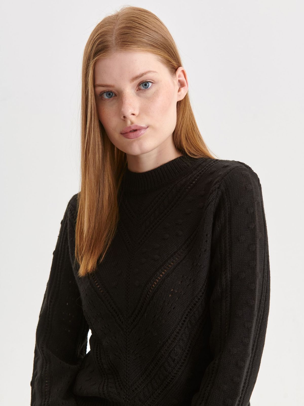 Pulover din tricot cu model crosetat negru cu croi larg - Top Secret 4 - StarShinerS.ro