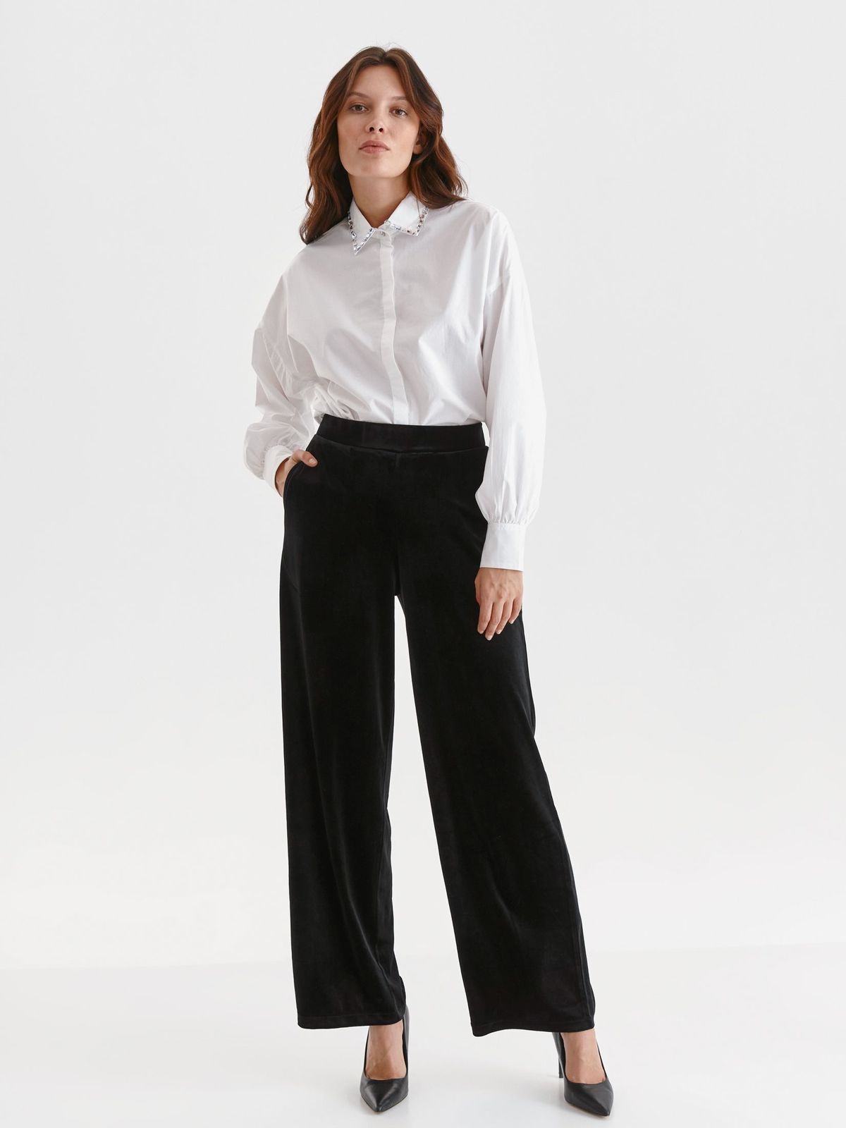 White women`s shirt poplin loose fit with crystal embellished details 2 - StarShinerS.com