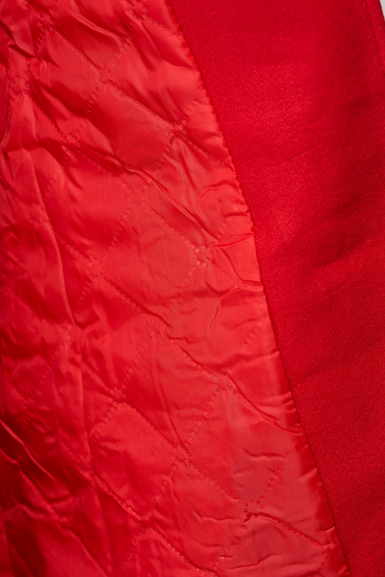 Palton din lana rosu cambrat cu guler din blana ecologica - SunShine 6 - StarShinerS.ro