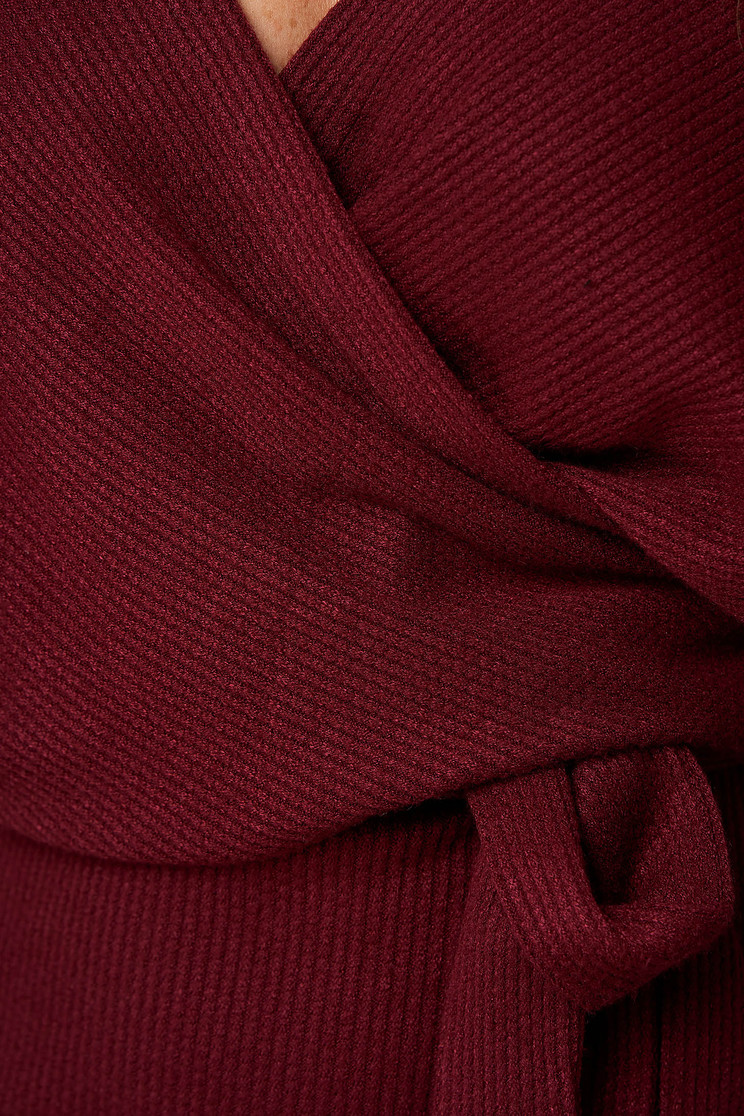 - StarShinerS burgundy dress knitted pencil with elastic waist wrap over front 4 - StarShinerS.com