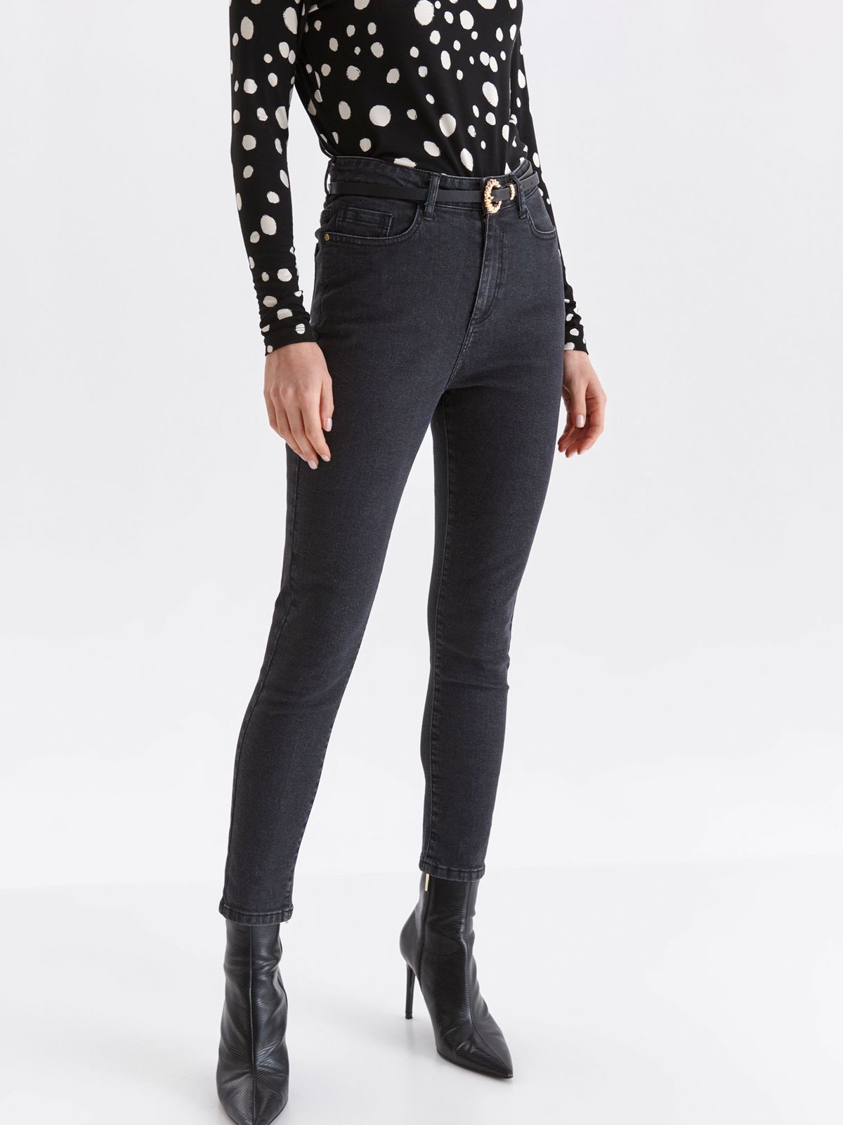 Black trousers denim long conical high waisted 2 - StarShinerS.com