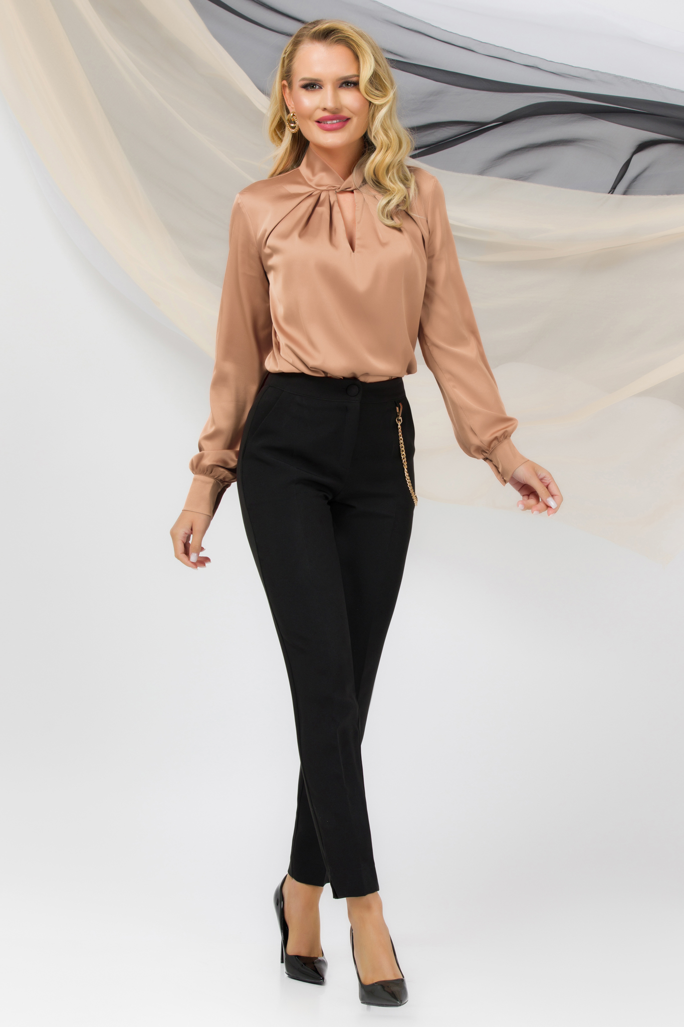 Nude women`s blouse from satin loose fit roll-neck 4 - StarShinerS.com