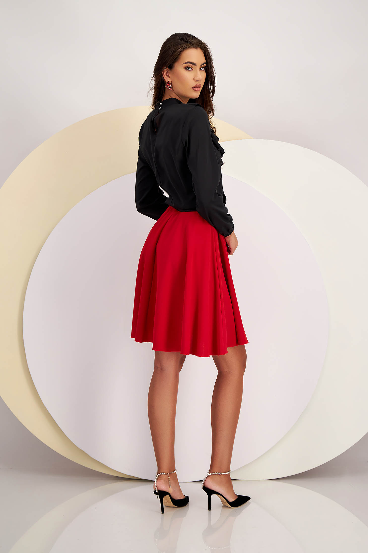 Red crepe skirt with elastic waistband - StarShinerS 3 - StarShinerS.com