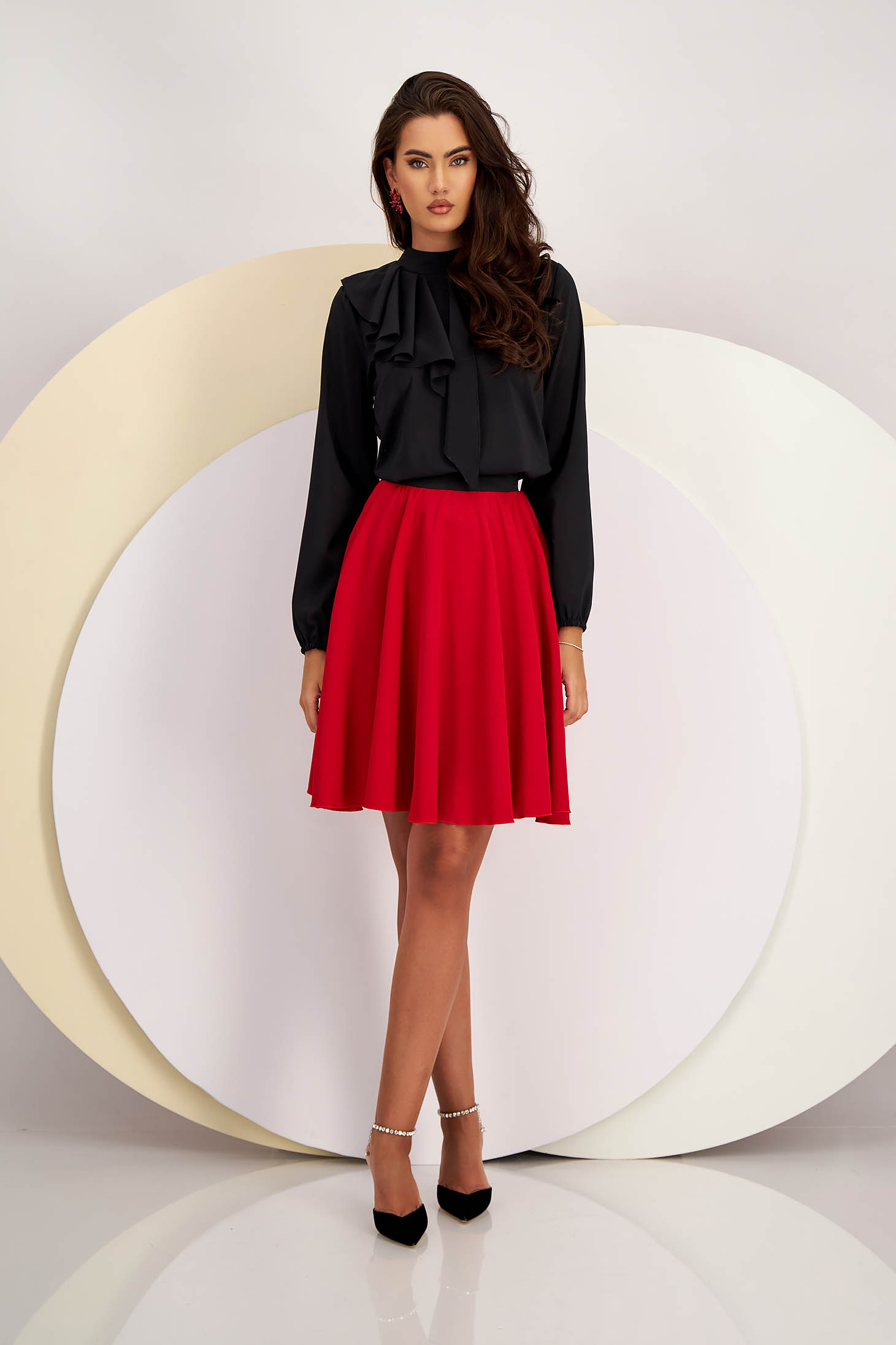 Red crepe skirt with elastic waistband - StarShinerS 5 - StarShinerS.com