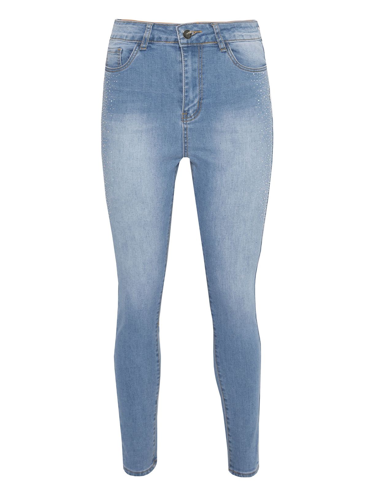 Blue trousers denim conical medium waist with crystal embellished details 5 - StarShinerS.com