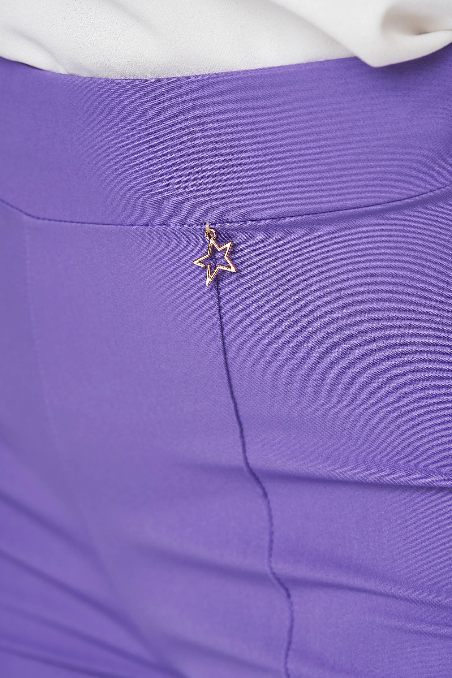 Pantaloni din stofa usor elastica mov conici cu talie inalta - StarShinerS 6 - StarShinerS.ro
