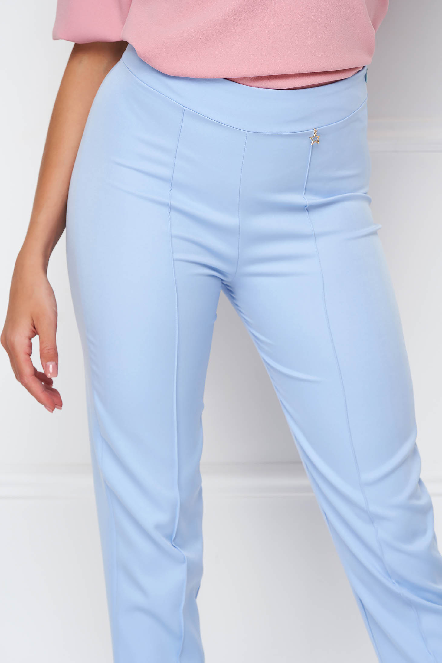 Pantaloni din stofa usor elastica albastru-deschis conici cu talie inalta - StarShinerS 7 - StarShinerS.ro