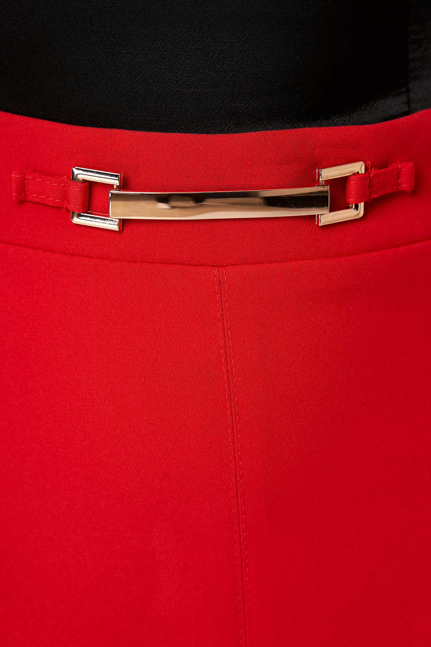 Red slightly stretchy fabric skirt with a flared cut and metallic accessories - StarShinerS 6 - StarShinerS.com