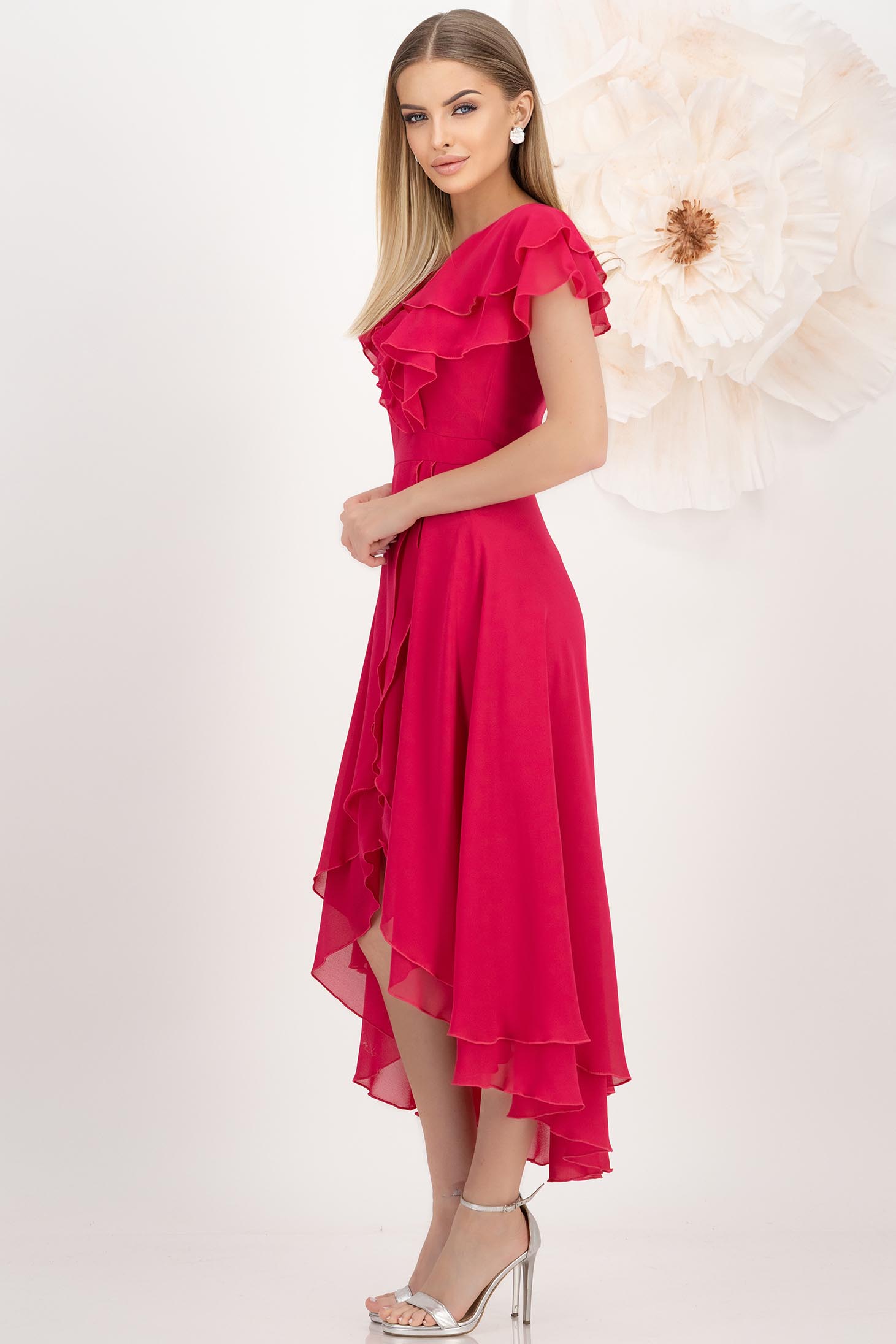 StarShinerS fuchsiová šaty zvonový skleník závoj přes koleno 2 - StarShinerS.cz