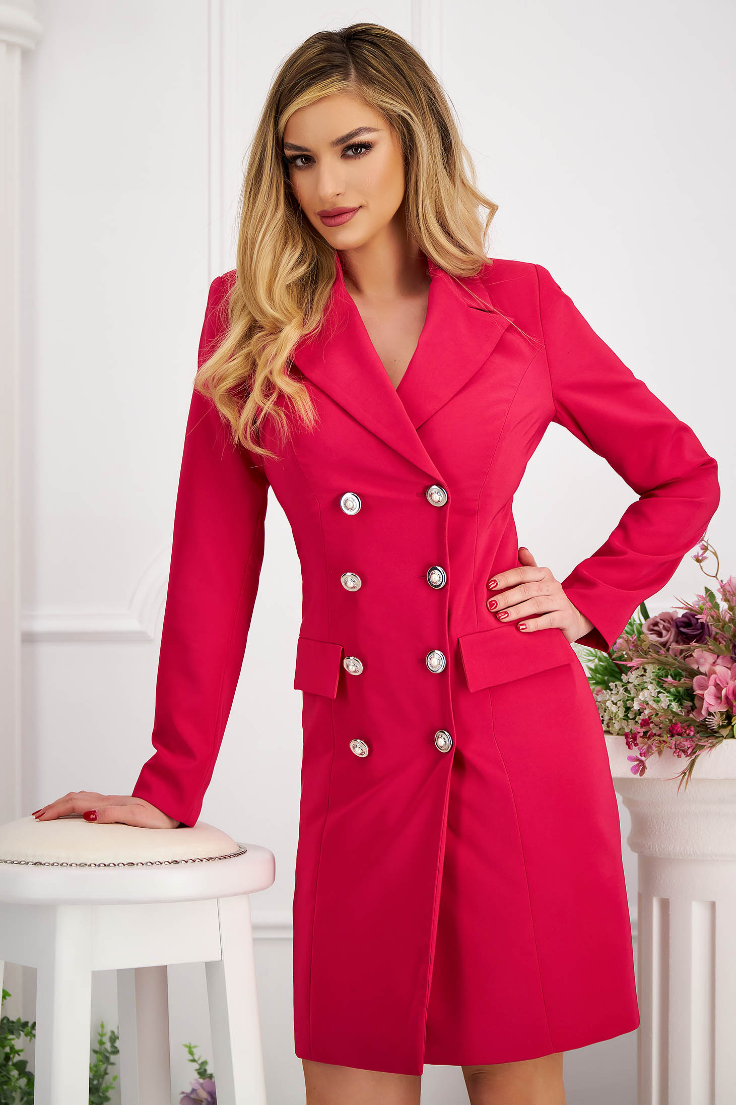 Pink Fabric Blazer Dress with Straight Cut - StarShinerS
