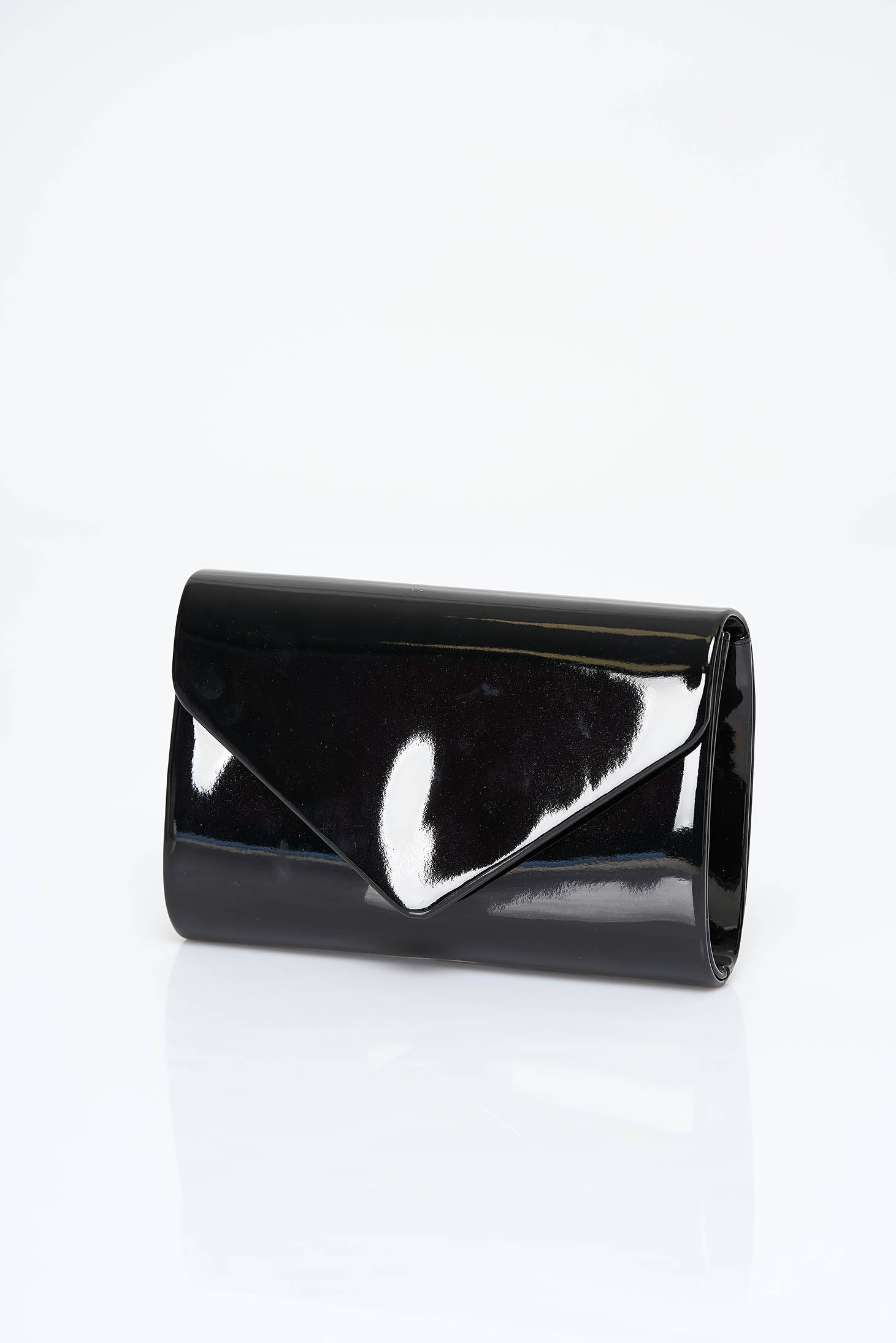 Black lacquered faux leather clutch bag for women 2 - StarShinerS.com
