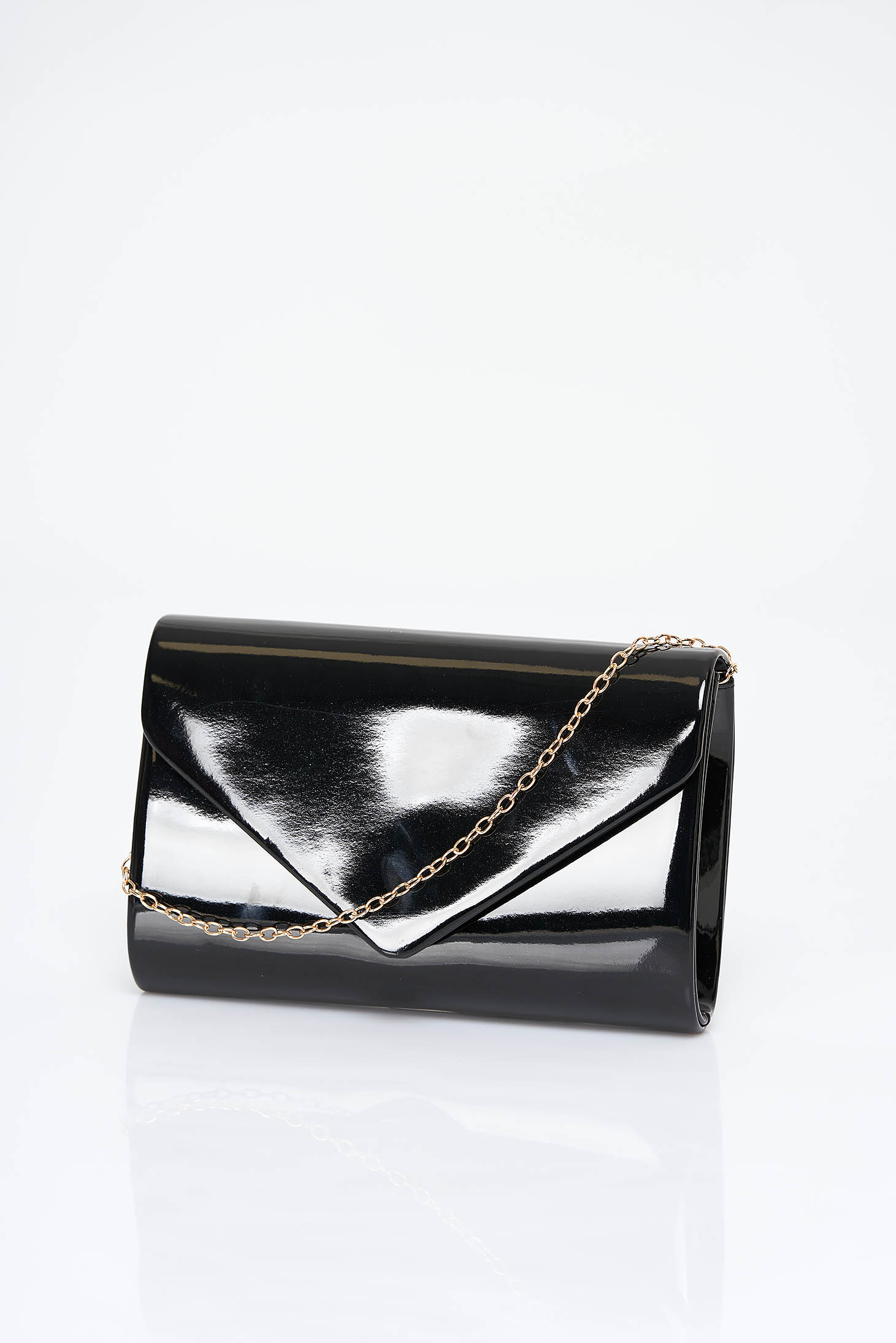 Black lacquered faux leather clutch bag for women 3 - StarShinerS.com