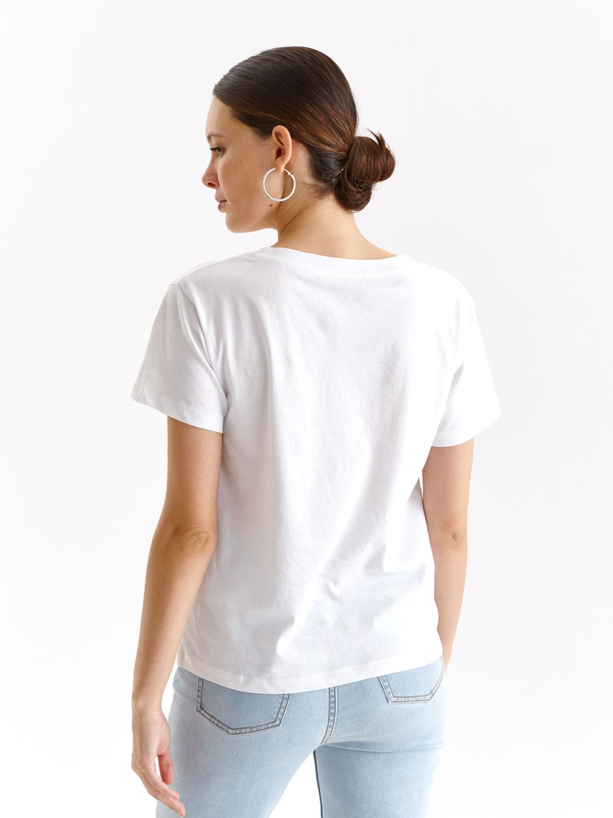 Fehér bő szabású pamutból készült póló kerekített dekoltázssal 3 - StarShinerS.hu