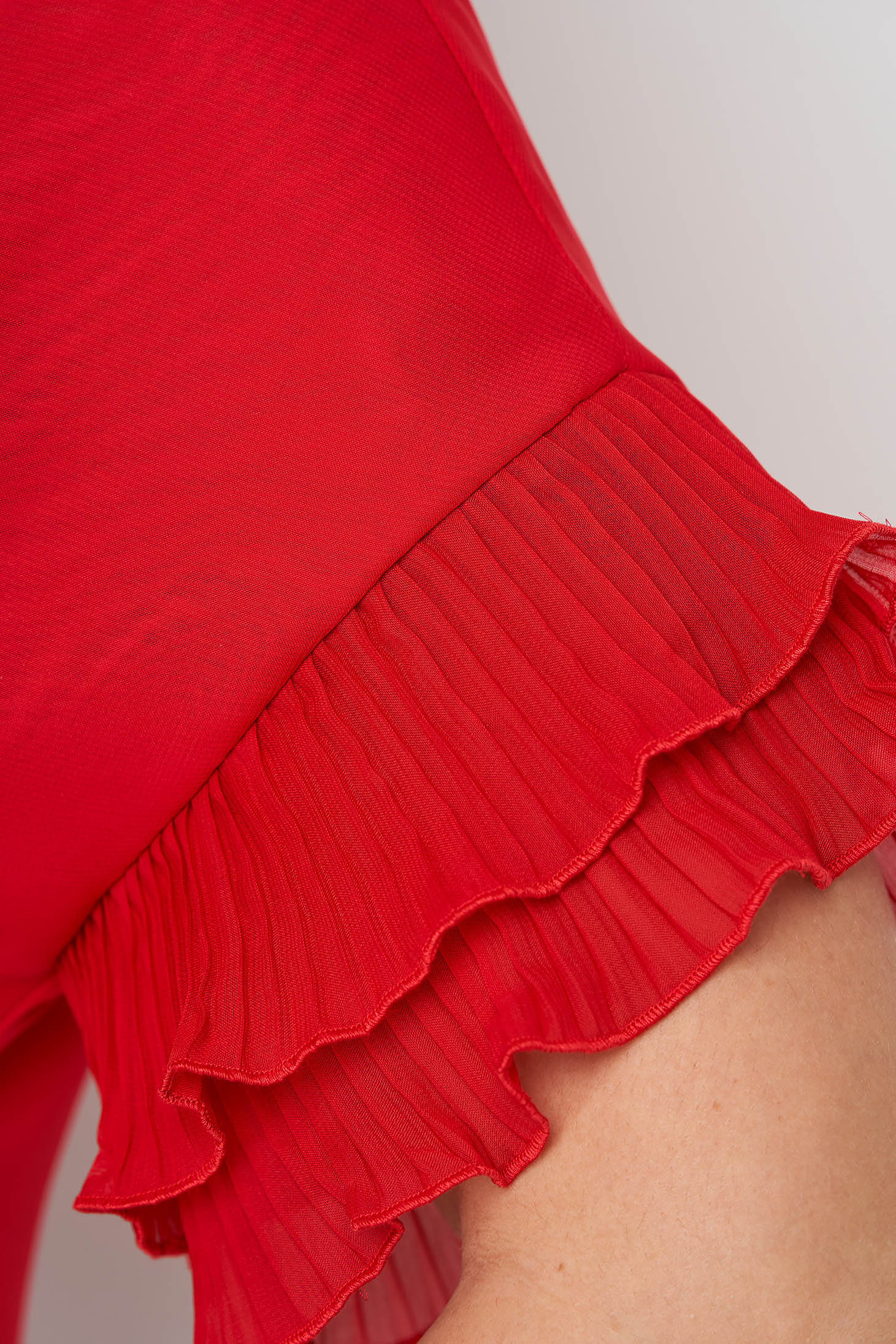 Red voile ladies blouse with wide cut and ruffles on the sleeve - StarShinerS 6 - StarShinerS.com