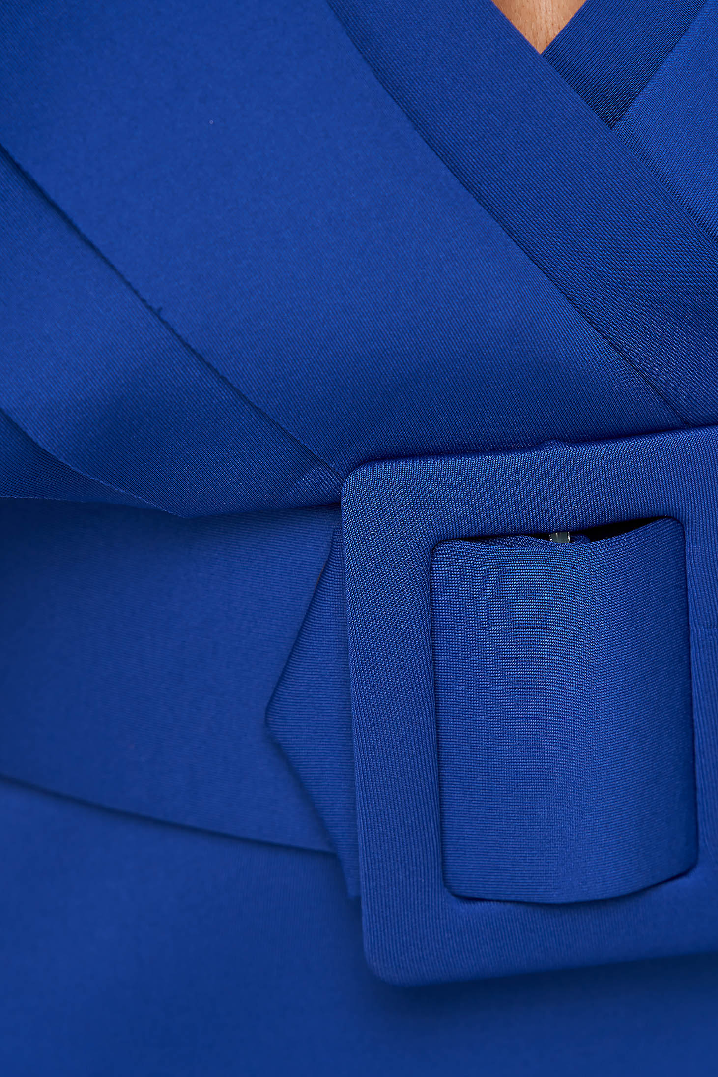 Kék ceruza ruha öv típusú kiegészítővel fodros ujjakkal 6 - StarShinerS.hu