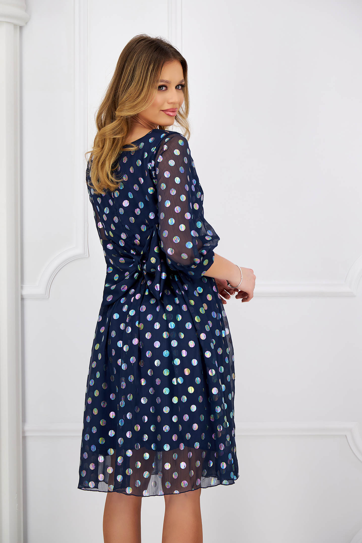 Veil dress in A-line with polka dots accessorized with belt and bow - StarShinerS 2 - StarShinerS.com