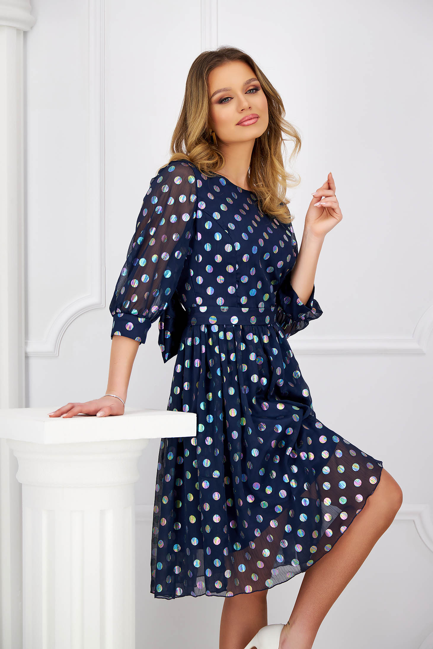 Veil dress in A-line with polka dots accessorized with belt and bow - StarShinerS 3 - StarShinerS.com