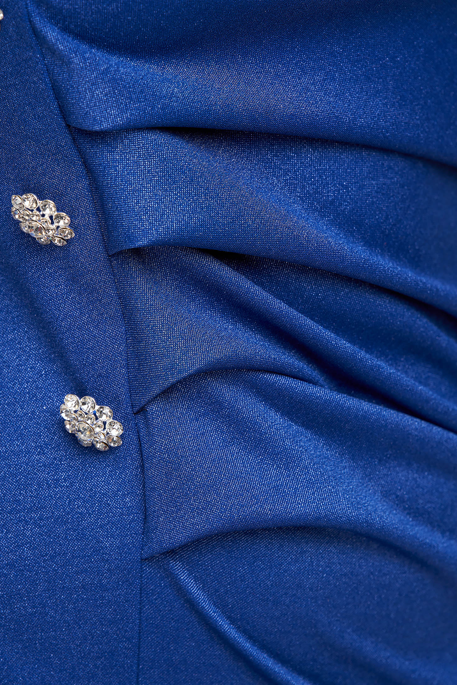 Rochie din crep albastra tip creion crapata pe picior cu nasturi decorativi - StarShinerS 6 - StarShinerS.ro