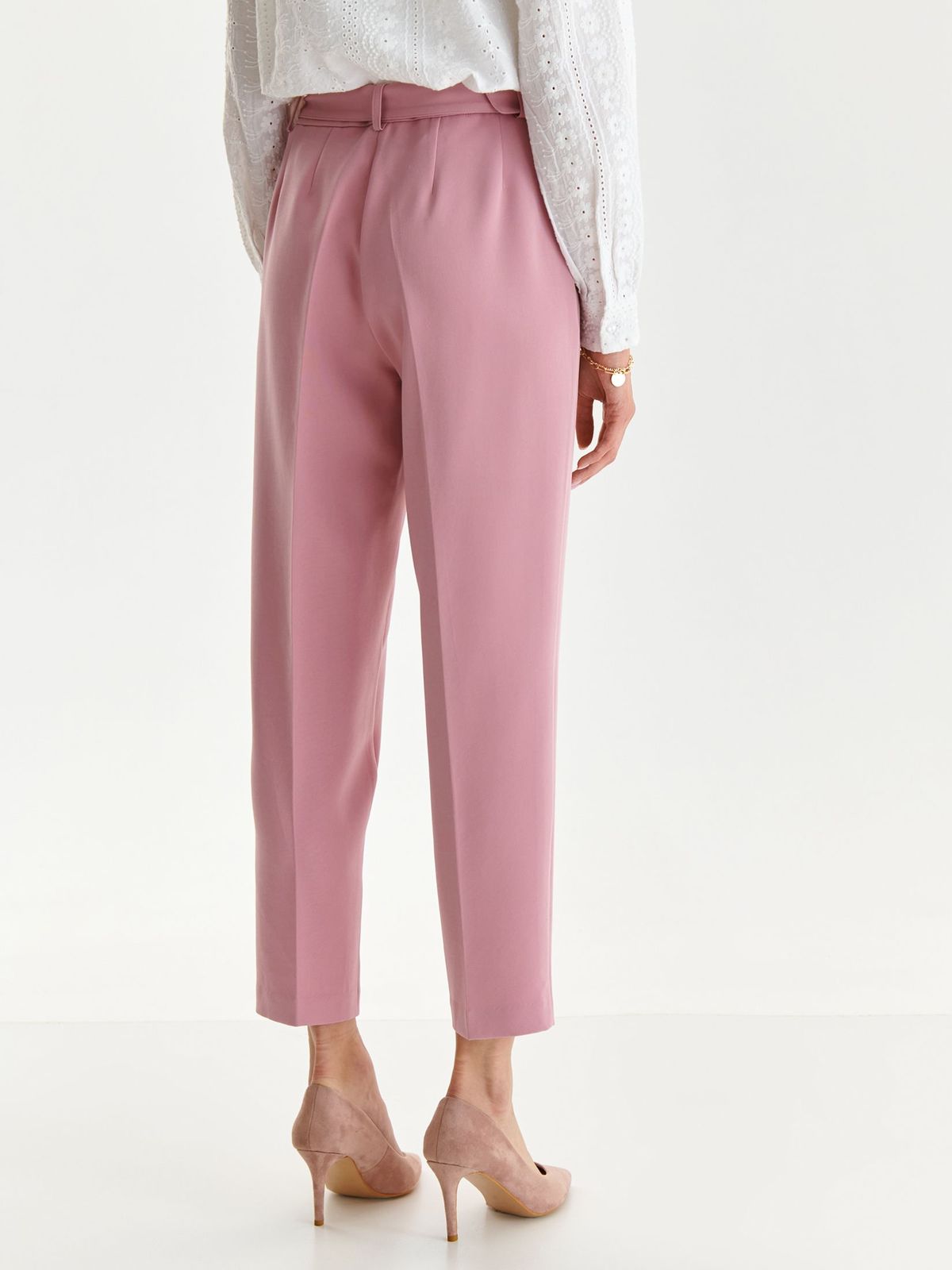 Lightpink trousers slightly elastic fabric straight accessorized with belt 3 - StarShinerS.com