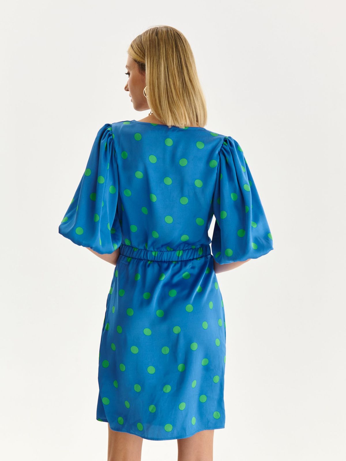 Blue dress thin fabric with elastic waist with puffed sleeves 3 - StarShinerS.com